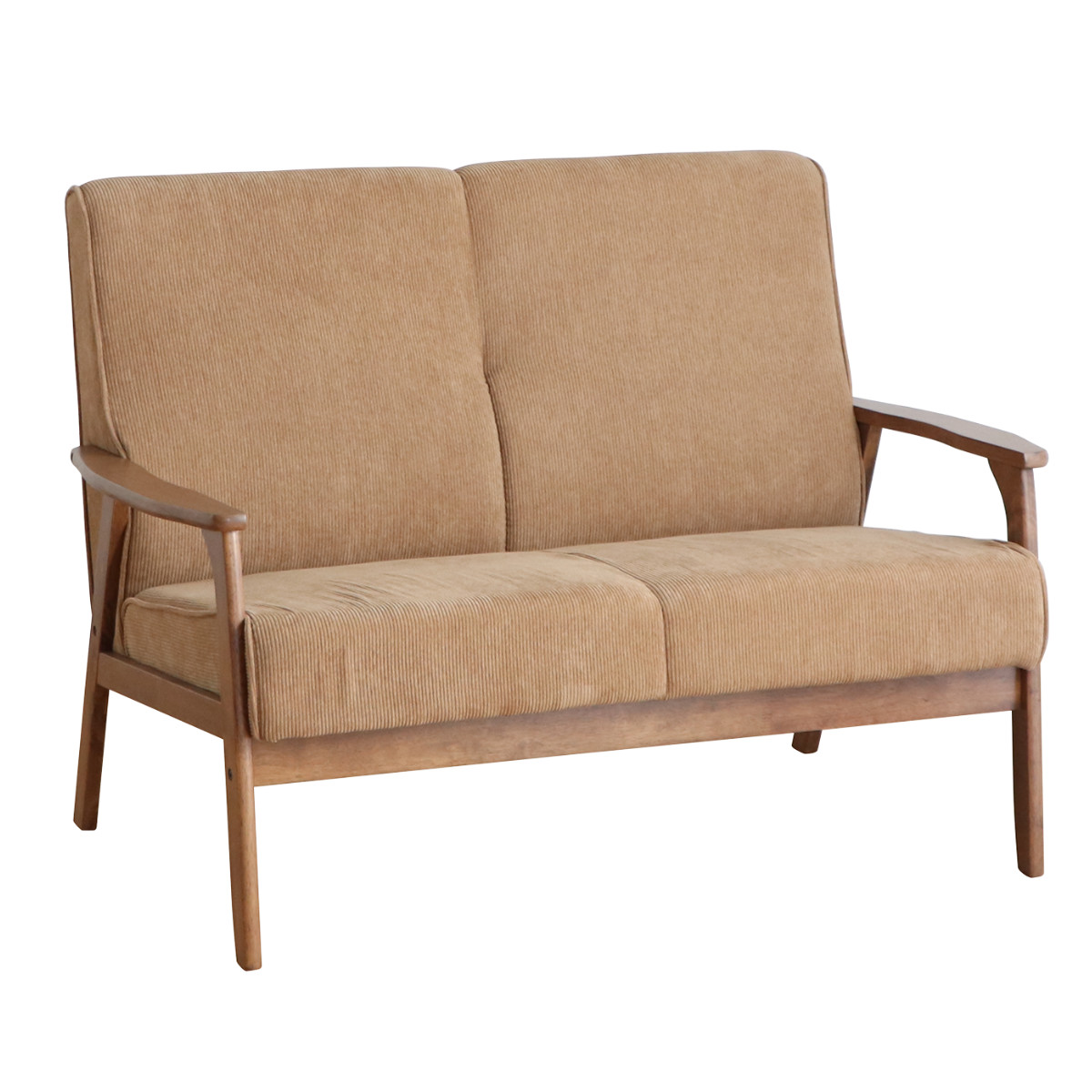 ソファ 2人掛け 天然木肘付き コーデュロイ カントリー調 幅116cm