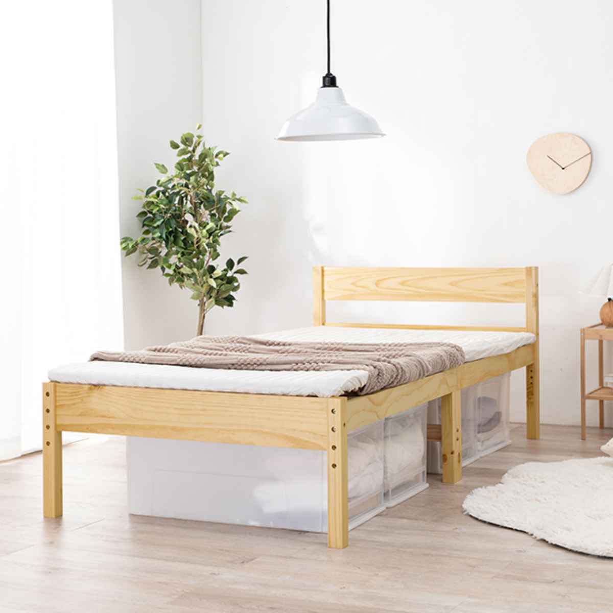 HAGiHARA（萩原） シングルベッド 4つ折りマットレスセット すのこ 高