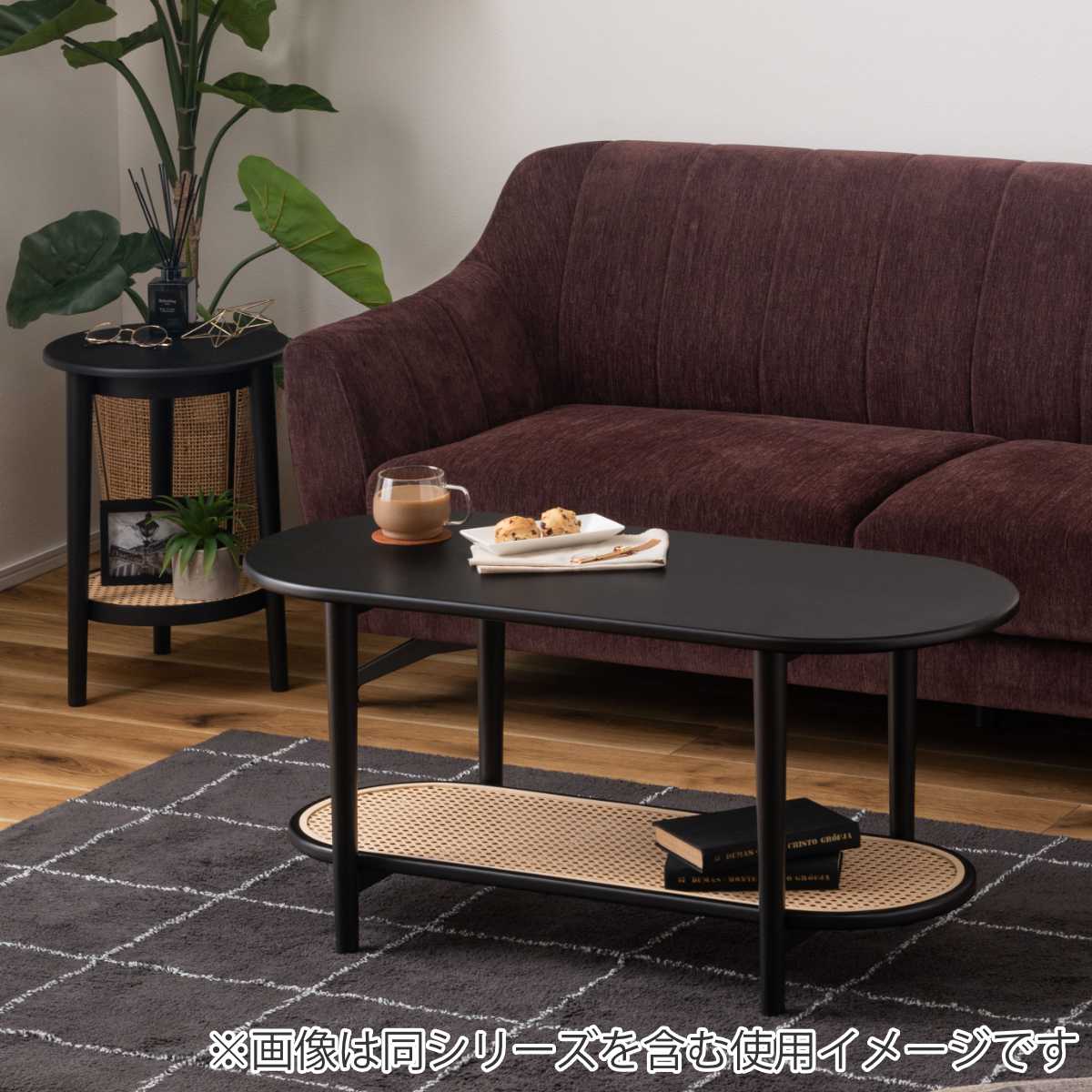 東谷 サイドテーブル ラタン調 高さ50cm ラウンド シック （ 丸 籐
