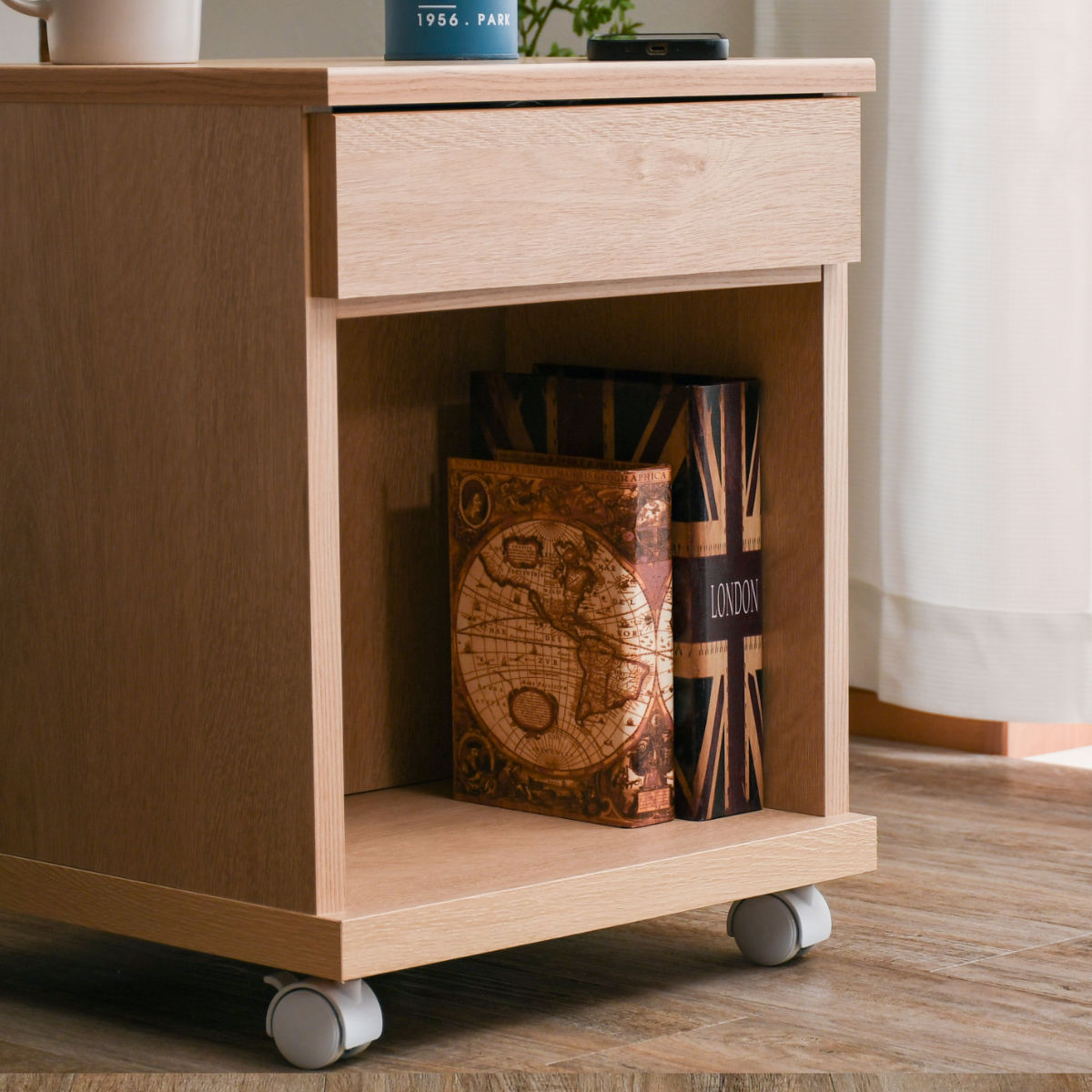 サイドテーブル キャスター 収納 木製 ワイヤレス充電機能付き