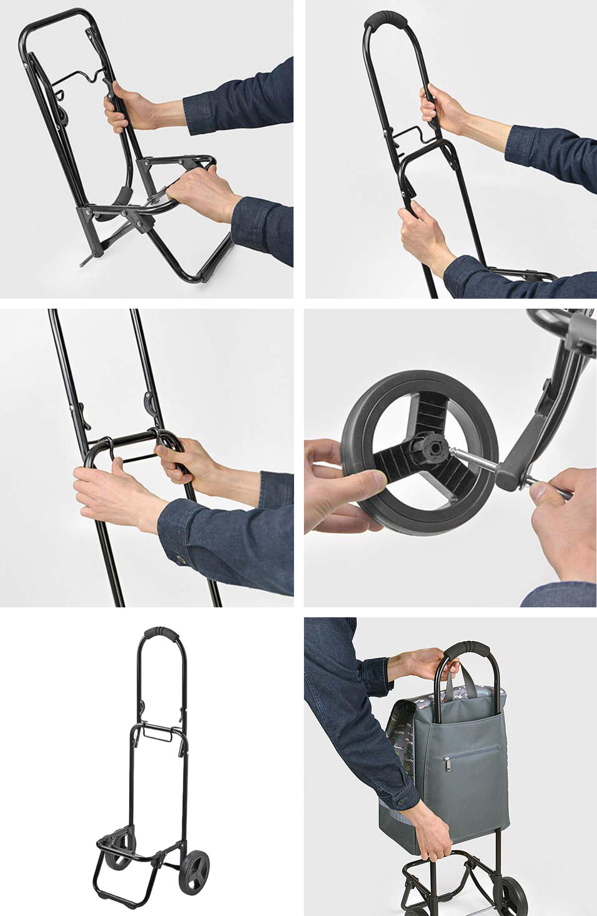 ウノフク ショッピングカート ネコ柄 折りたたみ 軽い 買い物中