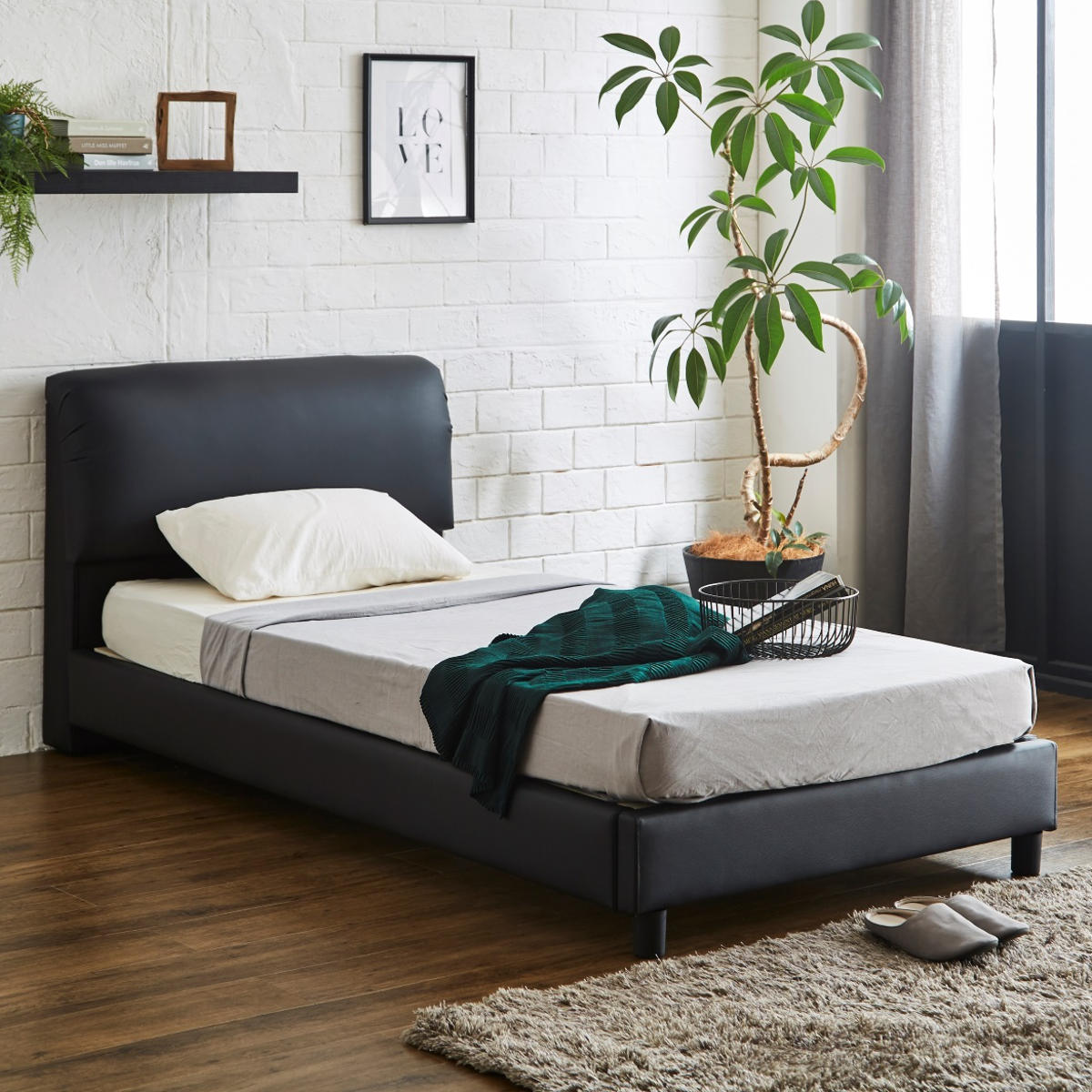 レザーベッド シングル すのこ 背もたれ 合皮 モノトーン （ ベッド