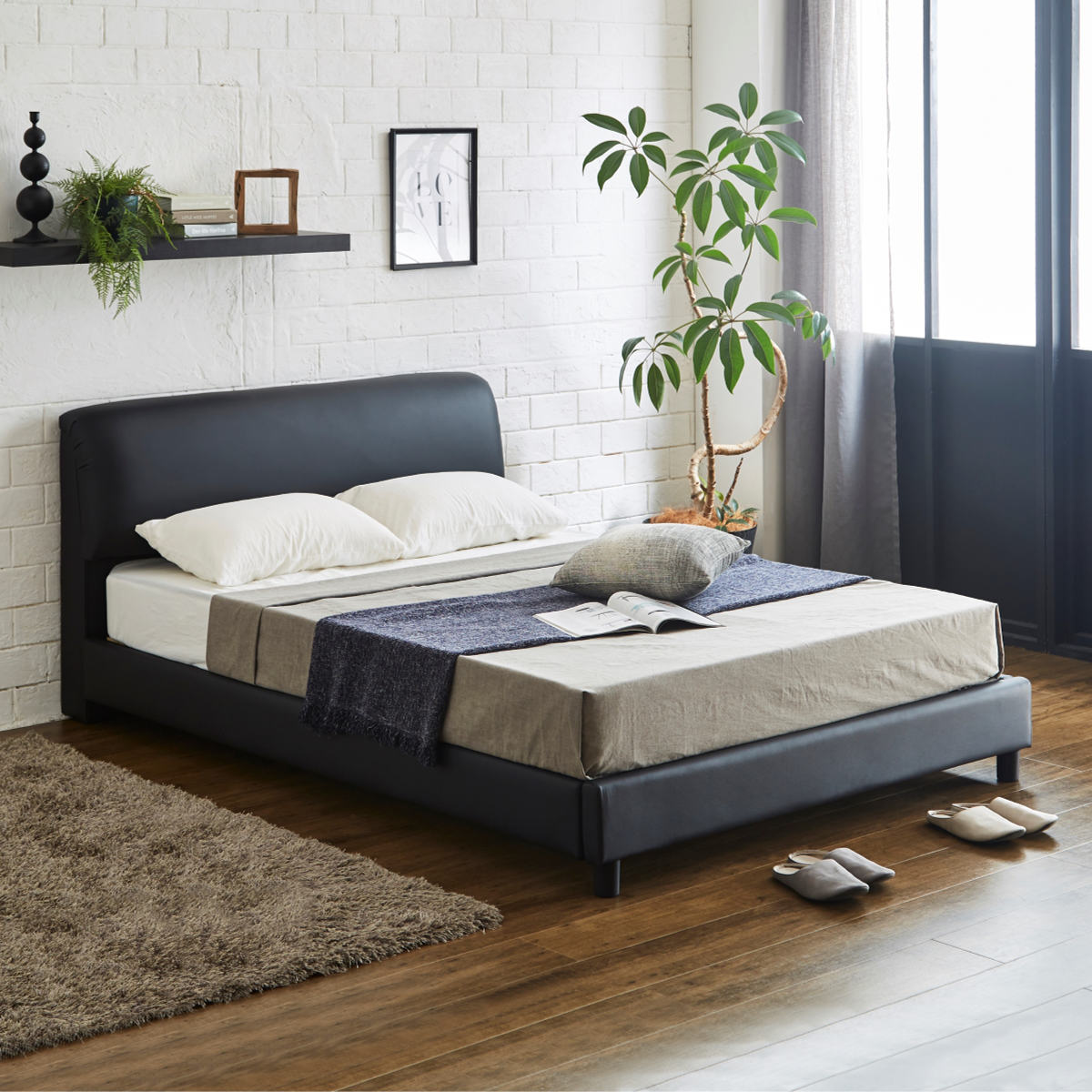 レザーベッド ダブル すのこ 背もたれ 合皮 モノトーン （ ベッド