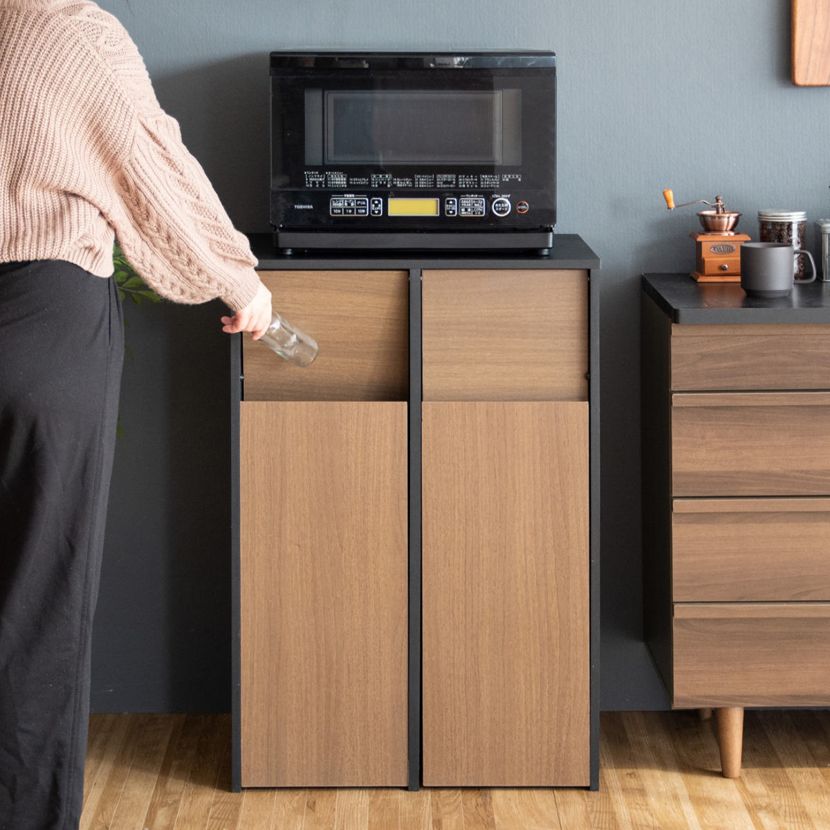 宮武製作所 ゴミ箱 木製 45L×2 2分別キャスターボックス （ ごみ箱 45