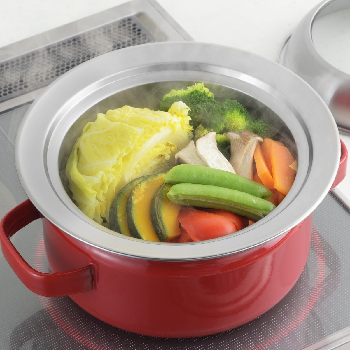ヨシカワ お鍋用蒸し器 18〜20cm用 ガラス蓋付き 日本製 （ 蒸し器