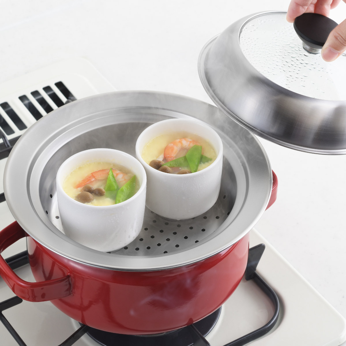 ヨシカワ お鍋用蒸し器 18〜20cm用 ガラス蓋付き 日本製 （ 蒸し器