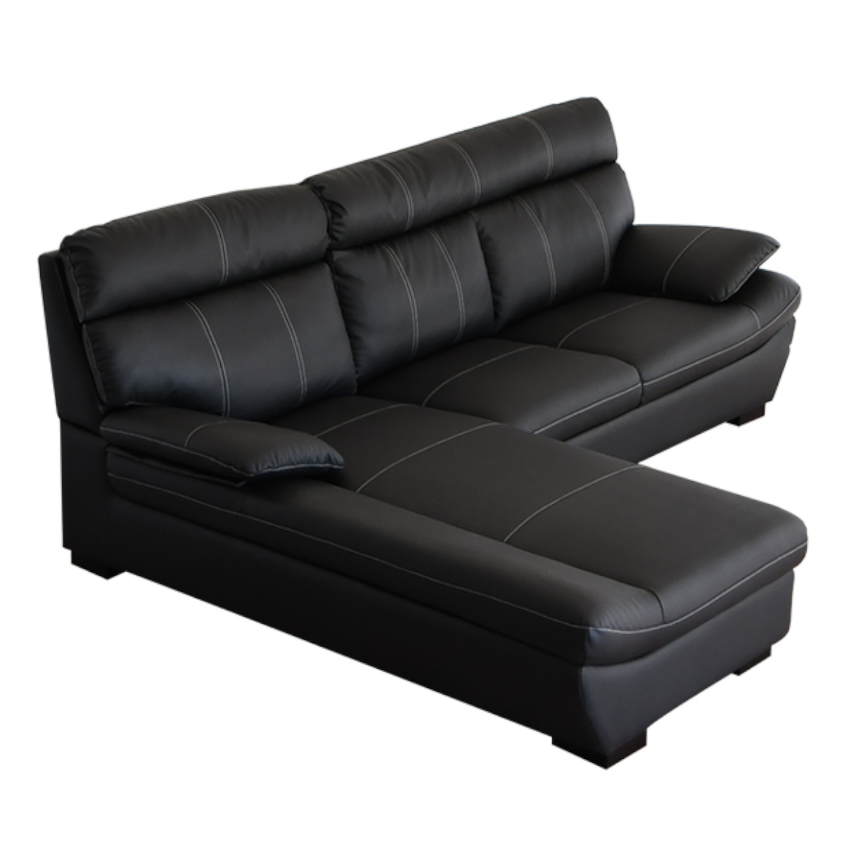 3人掛け カウチソファ　黒 黒いレザー3人掛けソファ