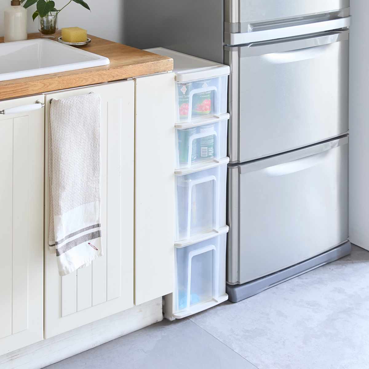 サンコープラスチック キッチンストッカー シンクスリム 幅22cm 4段