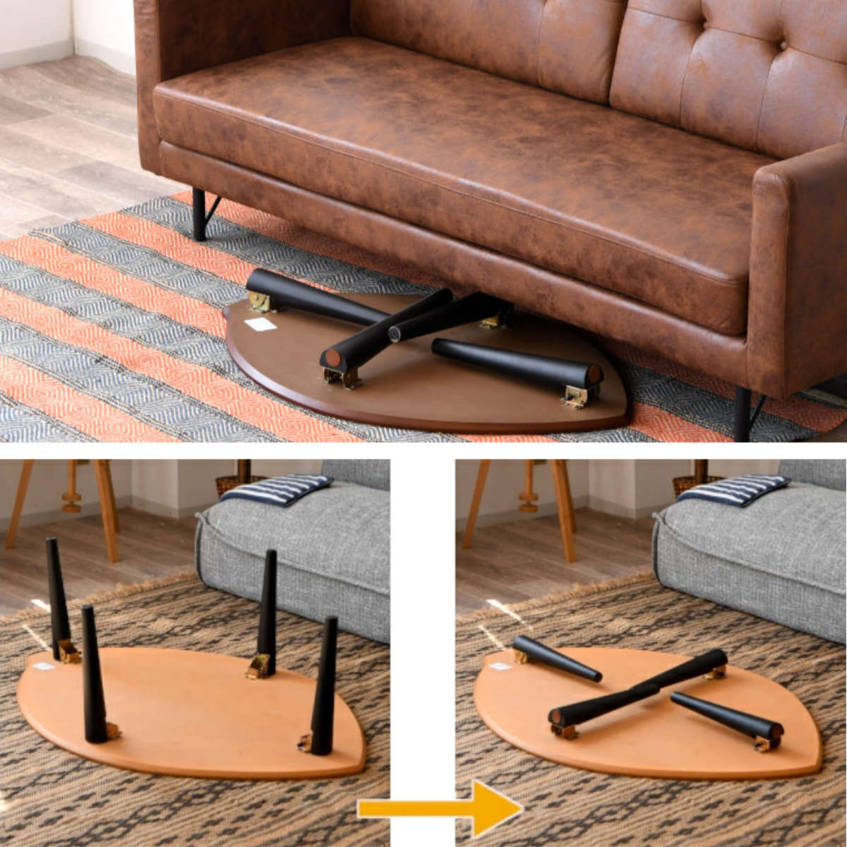 ローテーブル 折りたたみ 幅90cm センターテーブル リーフ （ 90×60cm