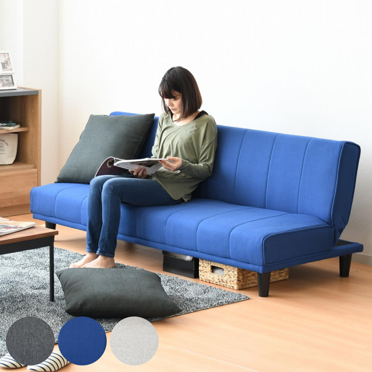 ソファベッド 幅180cm レイジ （ 3段階 リクライニング 肘なし