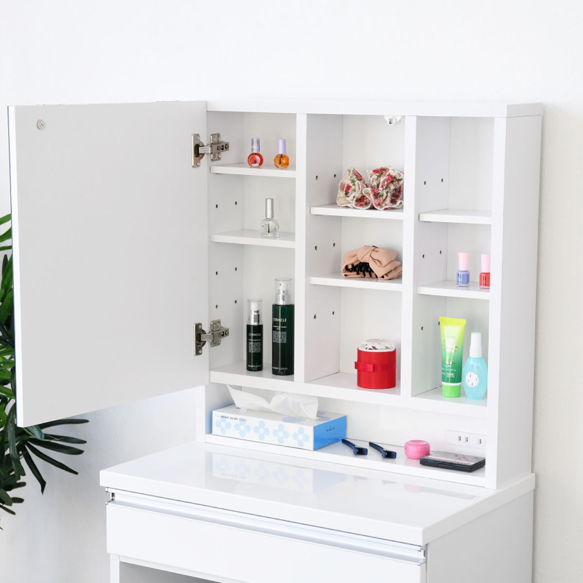 ドレッサー 幅65cm 鏡台 一面鏡 ローズ （ スツール付き コンセント