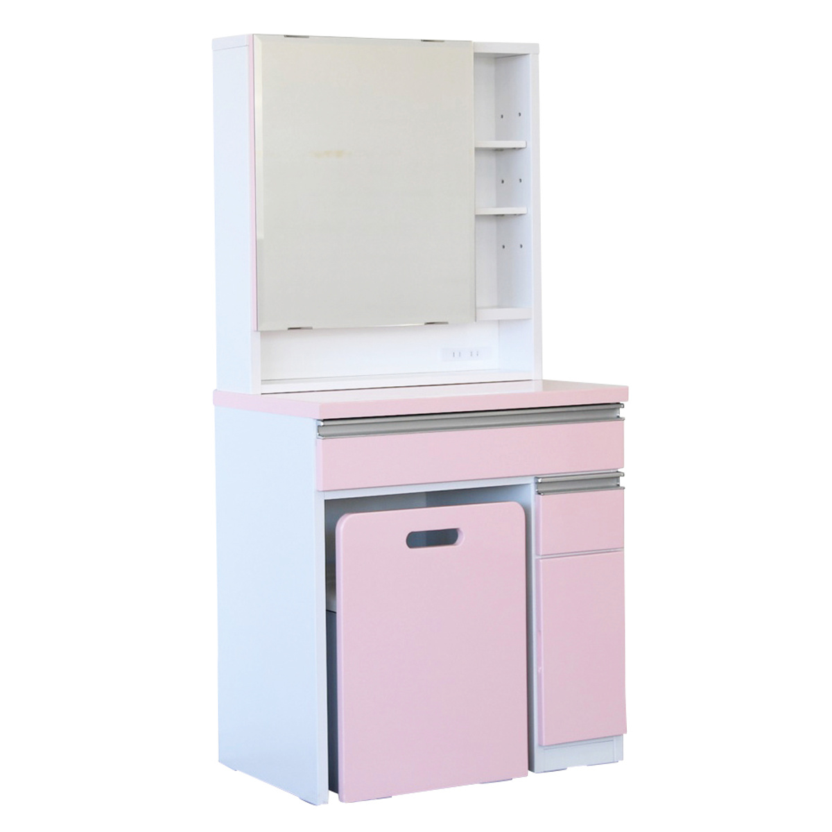 ドレッサー 幅65cm 鏡台 一面鏡 ローズ （ スツール付き コンセント