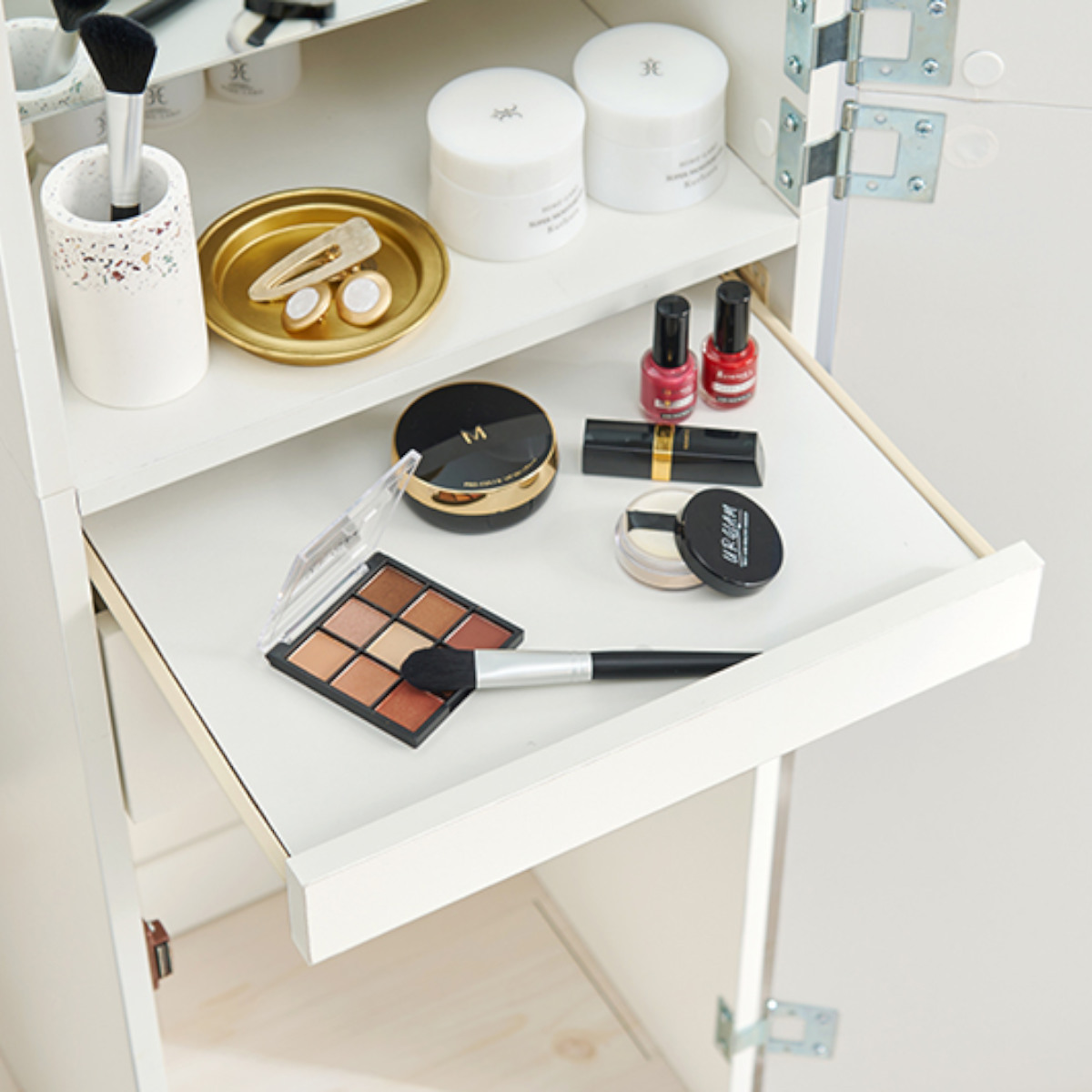 HAGiHARA（萩原） ドレッサー コンパクト 姿見ミラー スツール付き 大