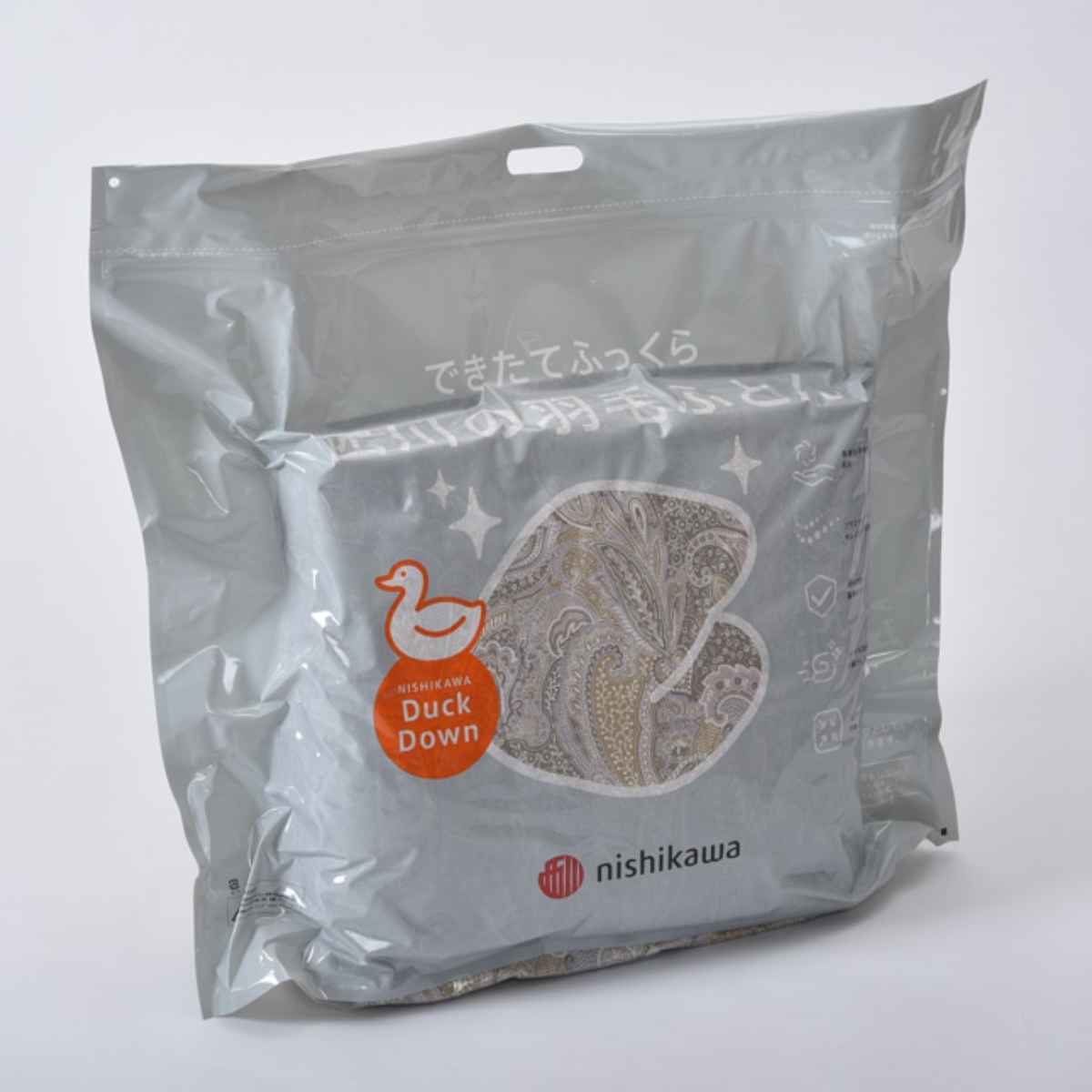 西川 羽毛布団 ホワイトダックダウン93％ ペイズリー柄 シングルロング