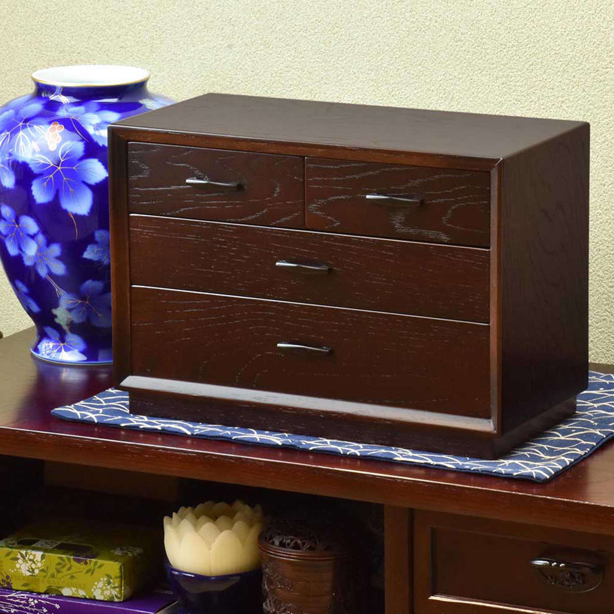 ミニチェスト 3段4杯 和風 レターケース 万両 幅35cm （ ミニ チェスト 収納 家具 引き出し 卓上 日本製 完成品 ）_5