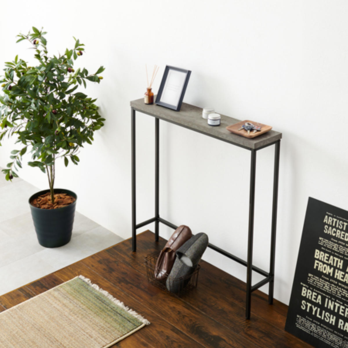 HAGiHARA（萩原） コンソールテーブル 玄関 スリム コンクリート調 お