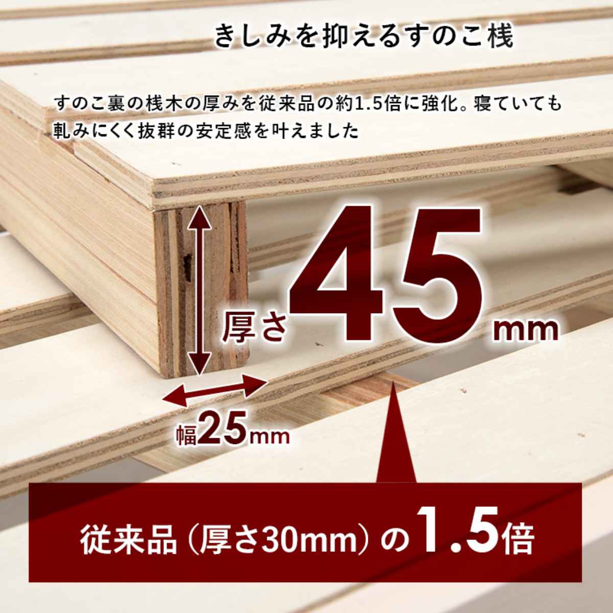 HAGiHARA（萩原） ベッド シングル すのこ 宮棚 2口コンセント付 高さ3