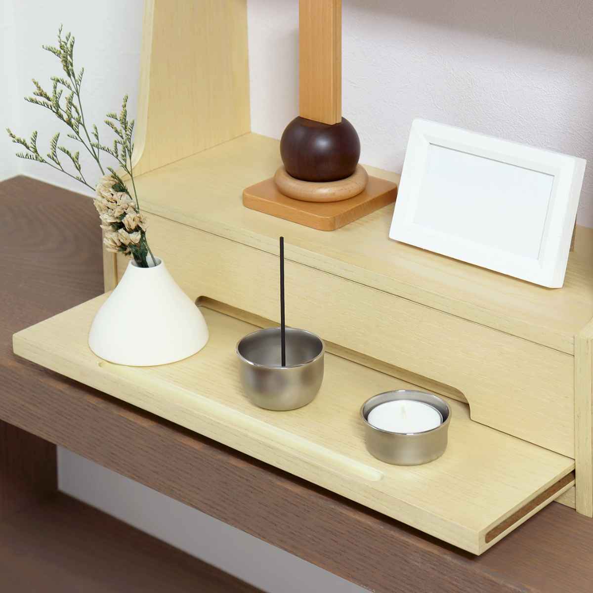 インテリアミニ仏壇 引出し付 アッシュ材 突板仕上 約幅36cm