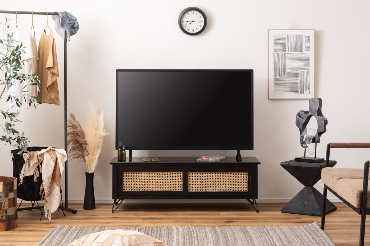 東谷 TVボード エスニック調 ラタン張り 幅120cm （ TV台 収納 家具