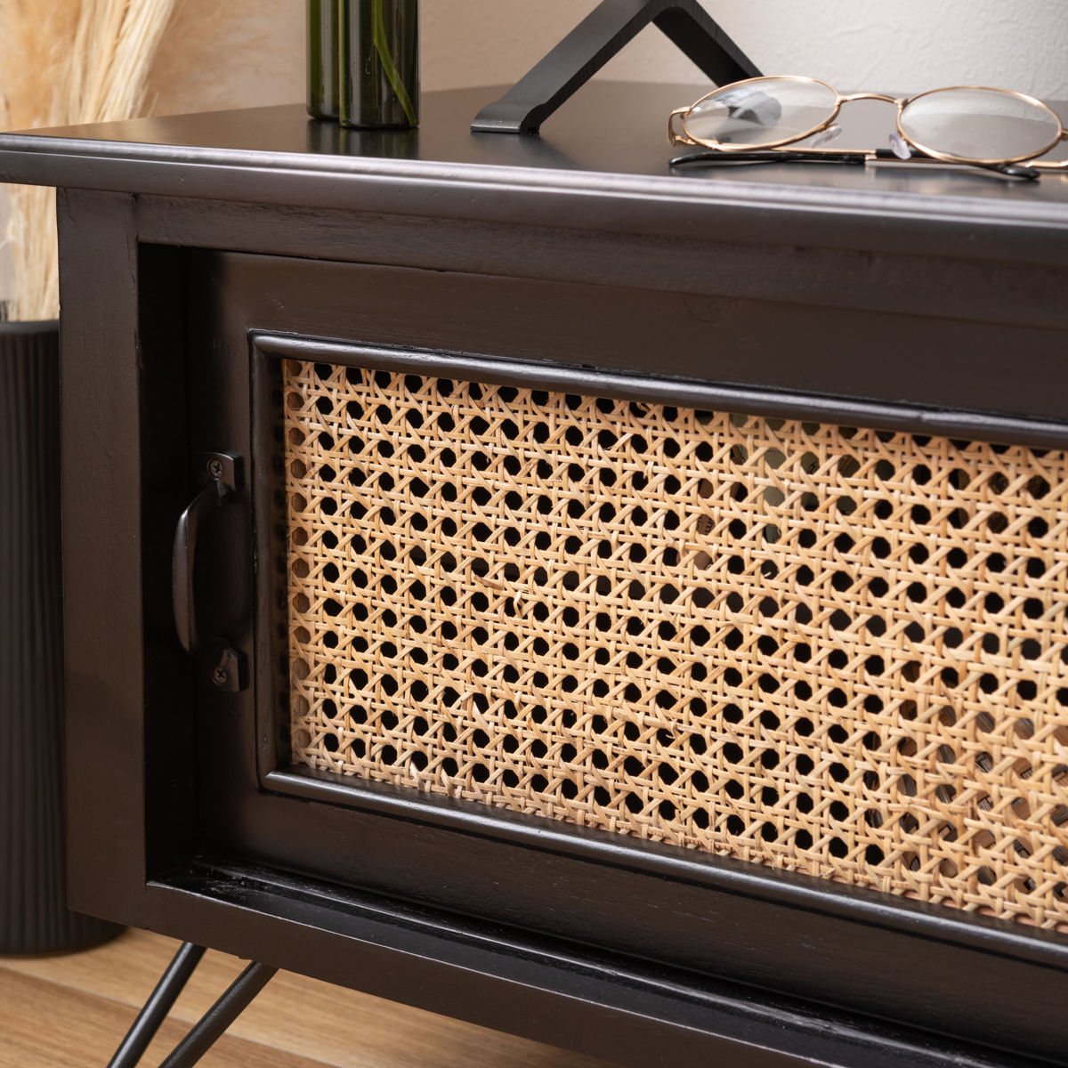 東谷 TVボード エスニック調 ラタン張り 幅120cm （ TV台 収納 家具