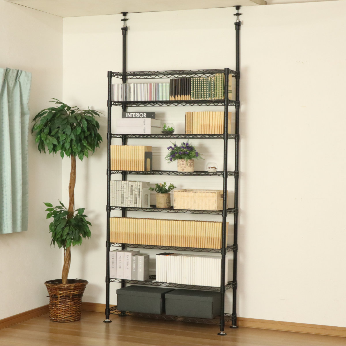 エイ・アイ・エス 突っ張り スチールラック 幅93cm 8段 高耐荷重 簡単