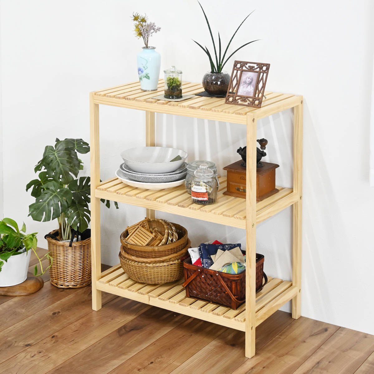 フクダクラフト ウッドラック 3段 天然木 すのこラック 幅60cm