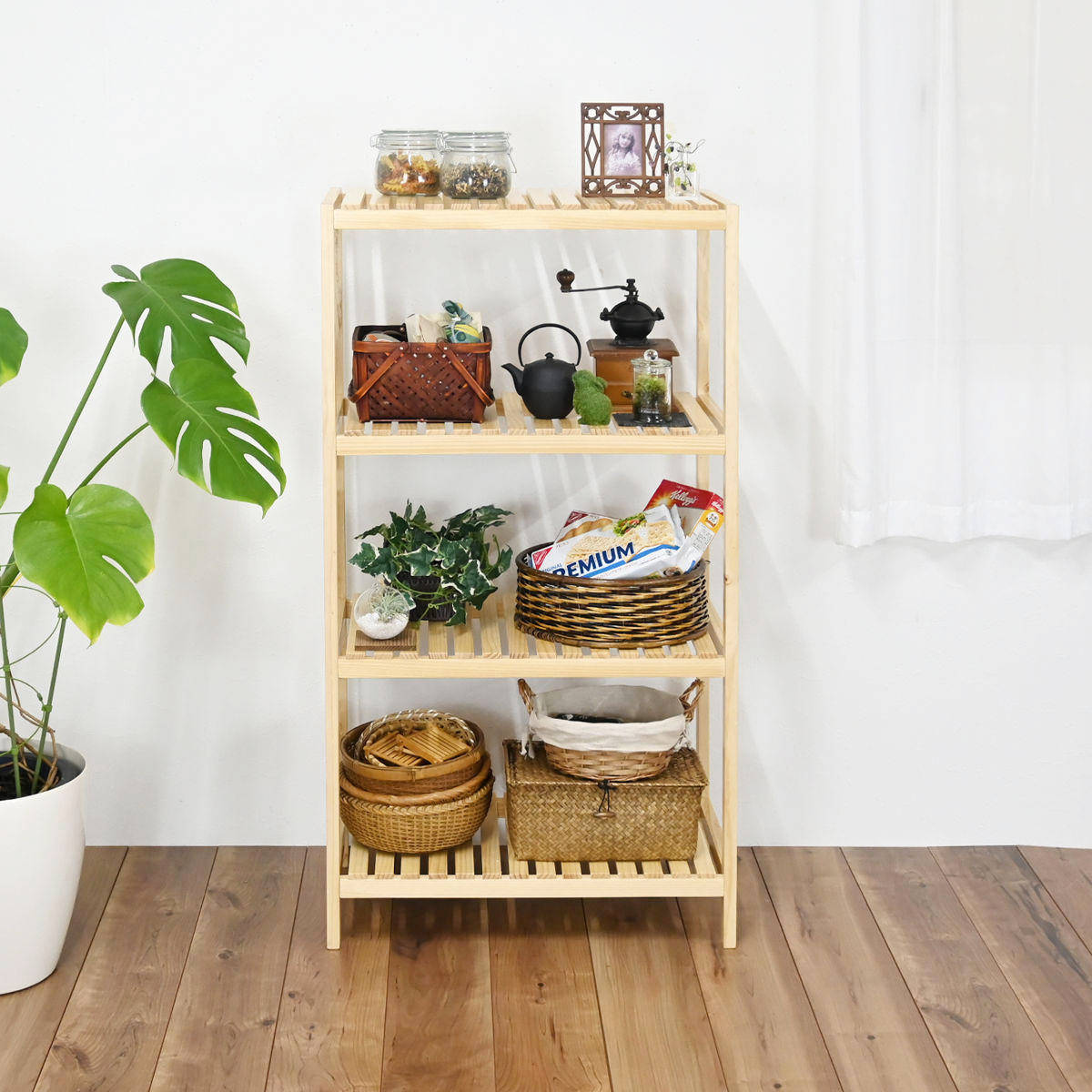 フクダクラフト ウッドラック 4段 天然木 すのこラック 幅60cm