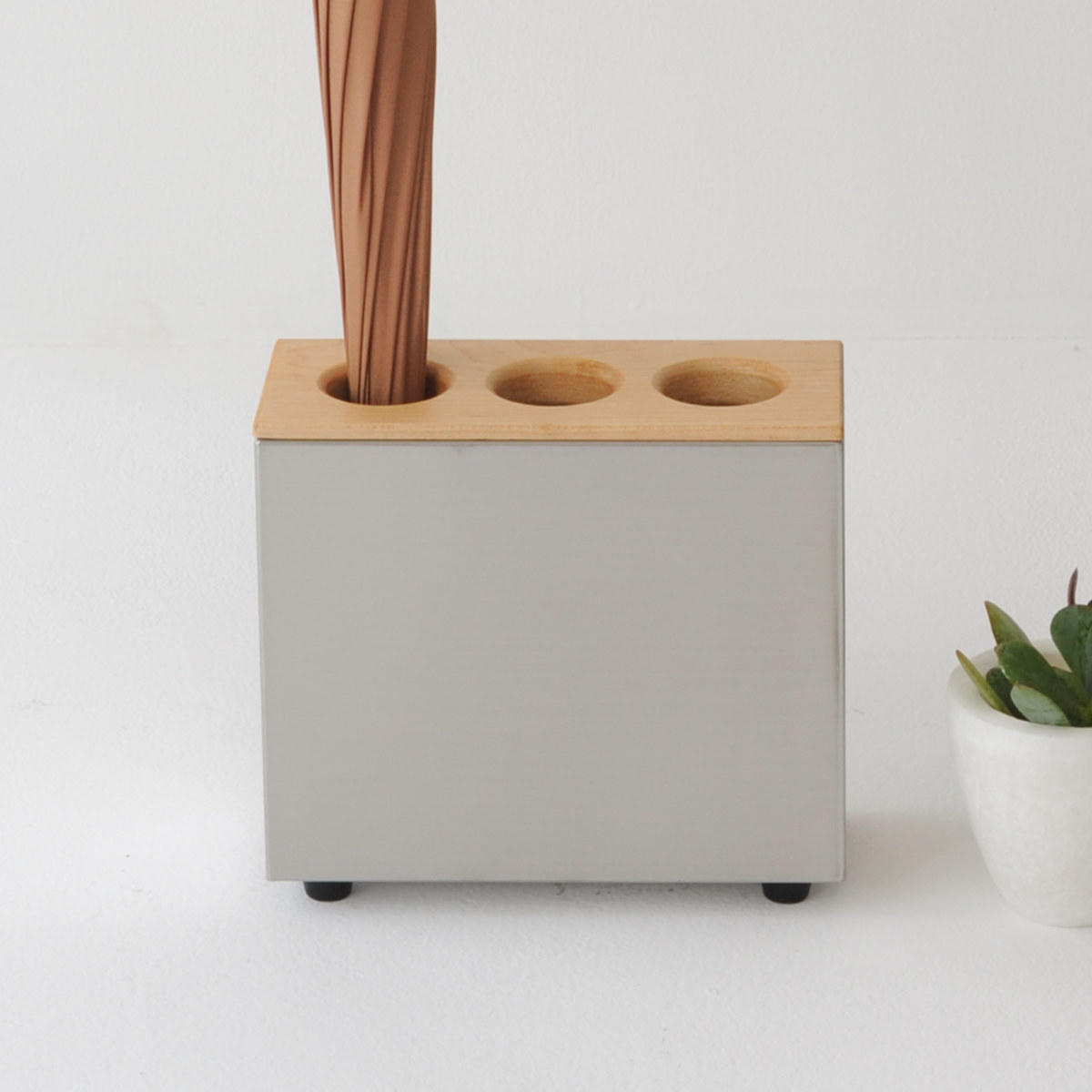 傘立て CUBE 3穴タイプ 天然木 ステンレス （ アンブレラスタンド