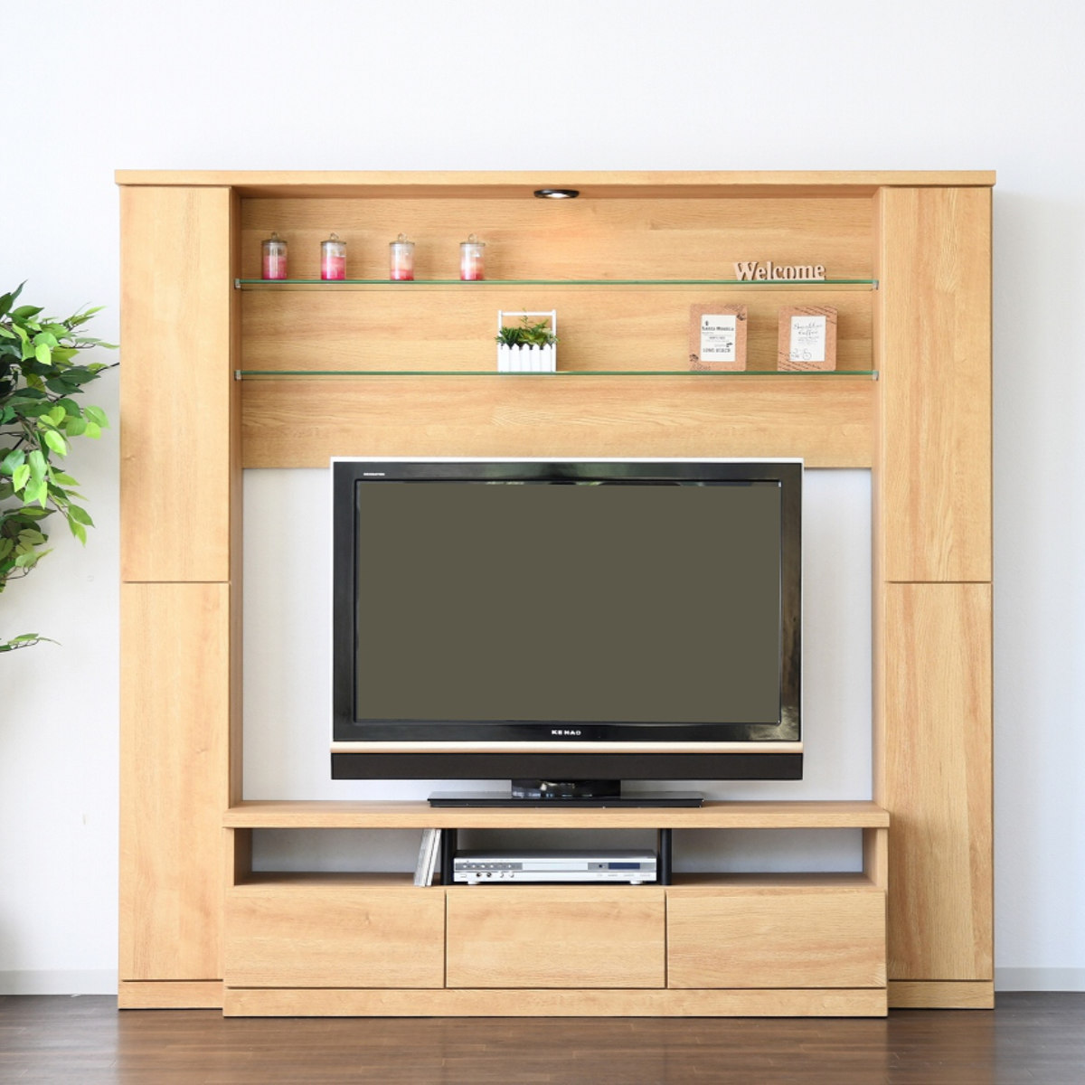 テレビボード 壁面収納 ハイタイプ LEDライト付 幅190cm （ 開梱設置