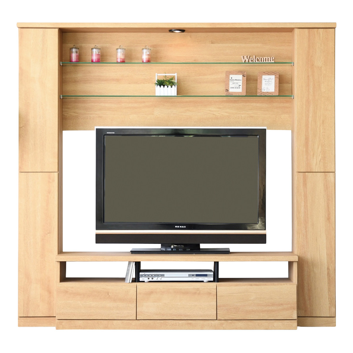 テレビボード 壁面収納 ハイタイプ LEDライト付 幅190cm （ 開梱