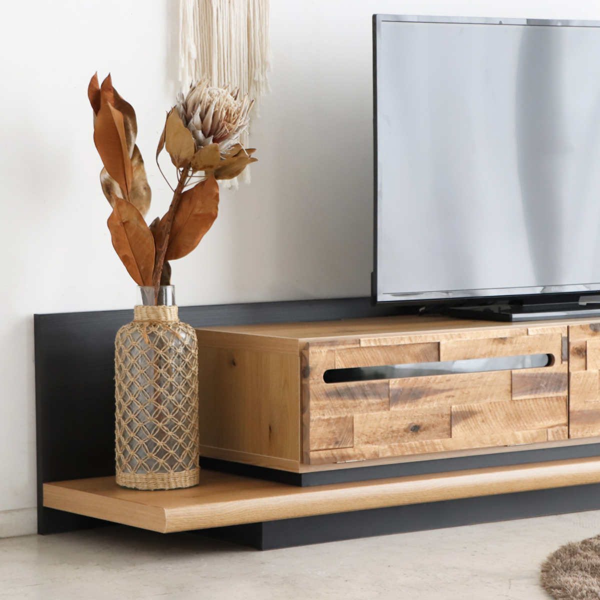 テレビ台 ローボード アカシア材 レトロモダン Noir 幅149.3cm