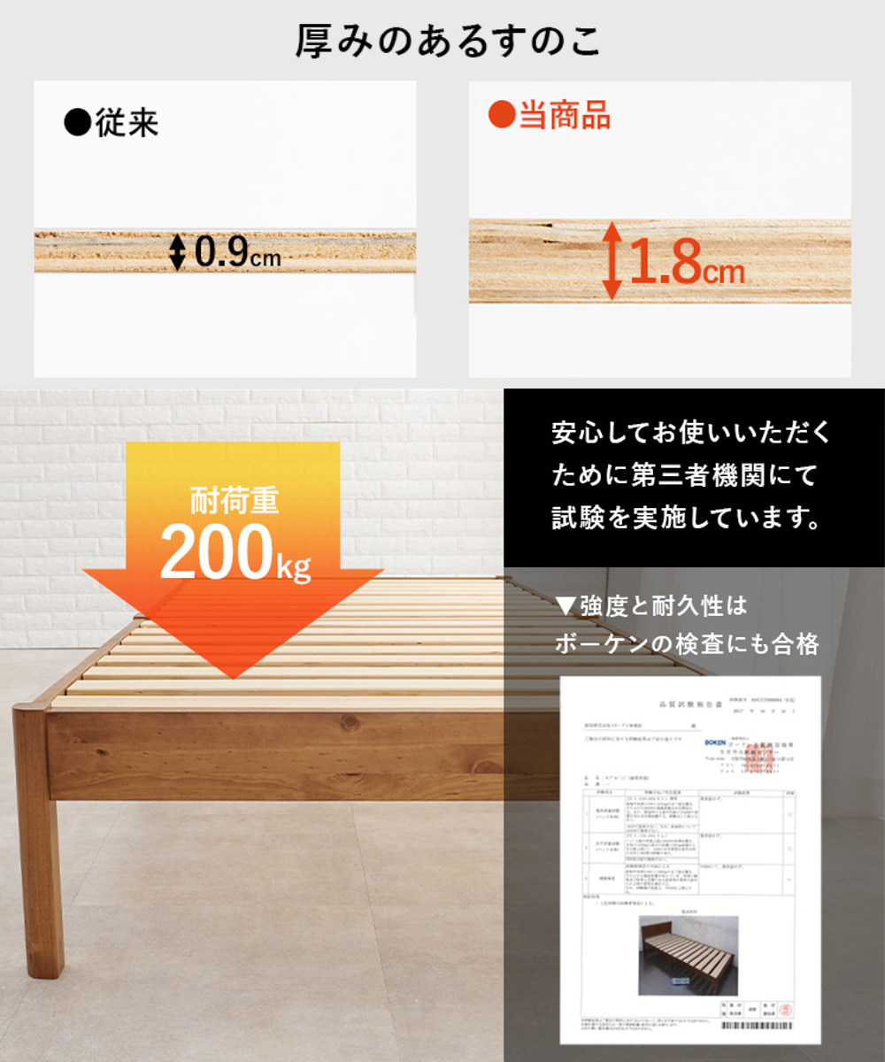 すのこベッド セミダブル 簡単組立 ロールすのこ ベッド 工具不要 天然木 （ ヘッドボードなし 耐荷重 200kg パイン材 ベット ベッドフレーム 木製 ）