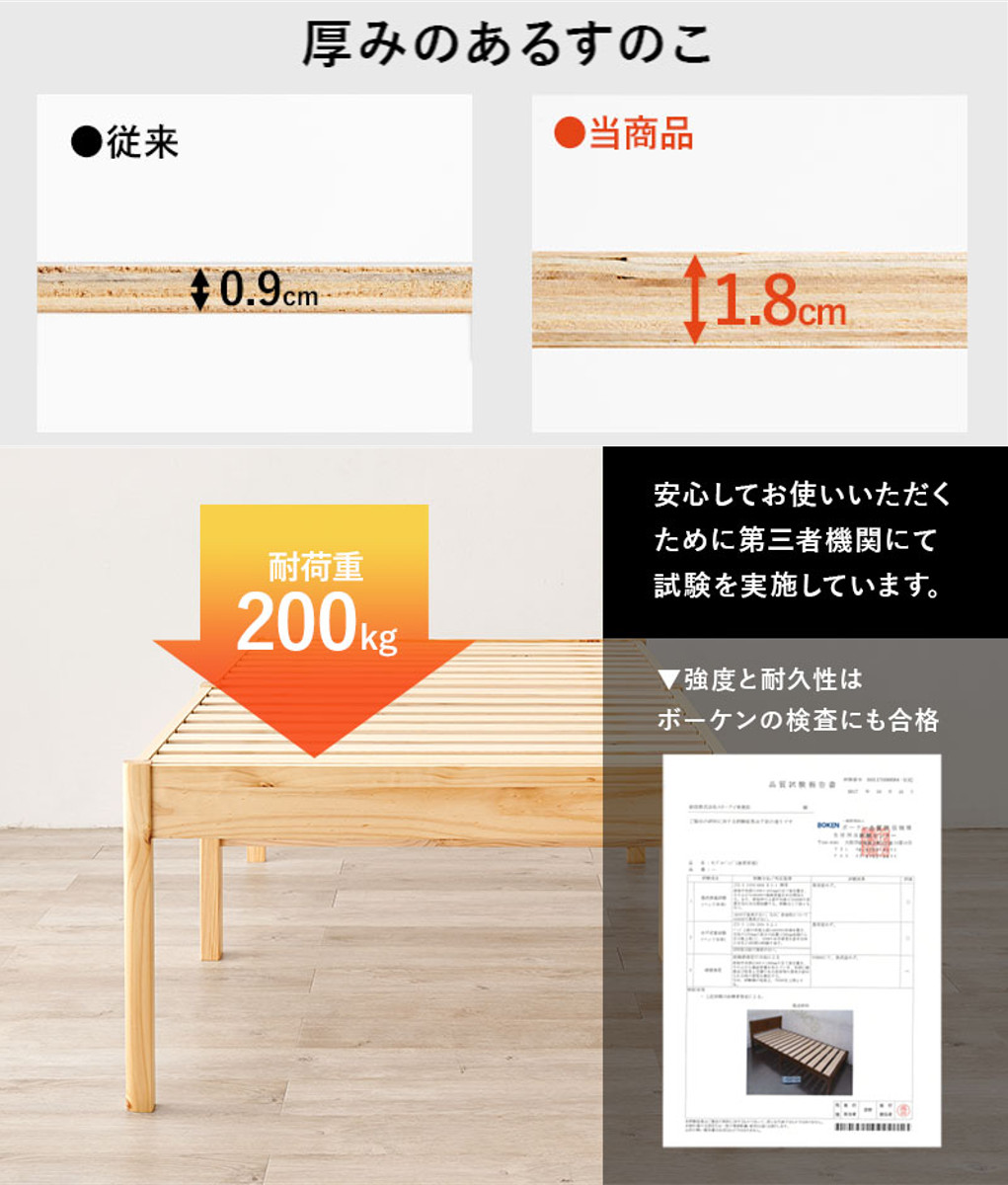 すのこベッド シングル ハイタイプ 簡単組立 ロールすのこ ベッド 工具不要 天然木 （ 床面高 約56cm ヘッドボードなし 耐荷重 200kg パイン材 ）