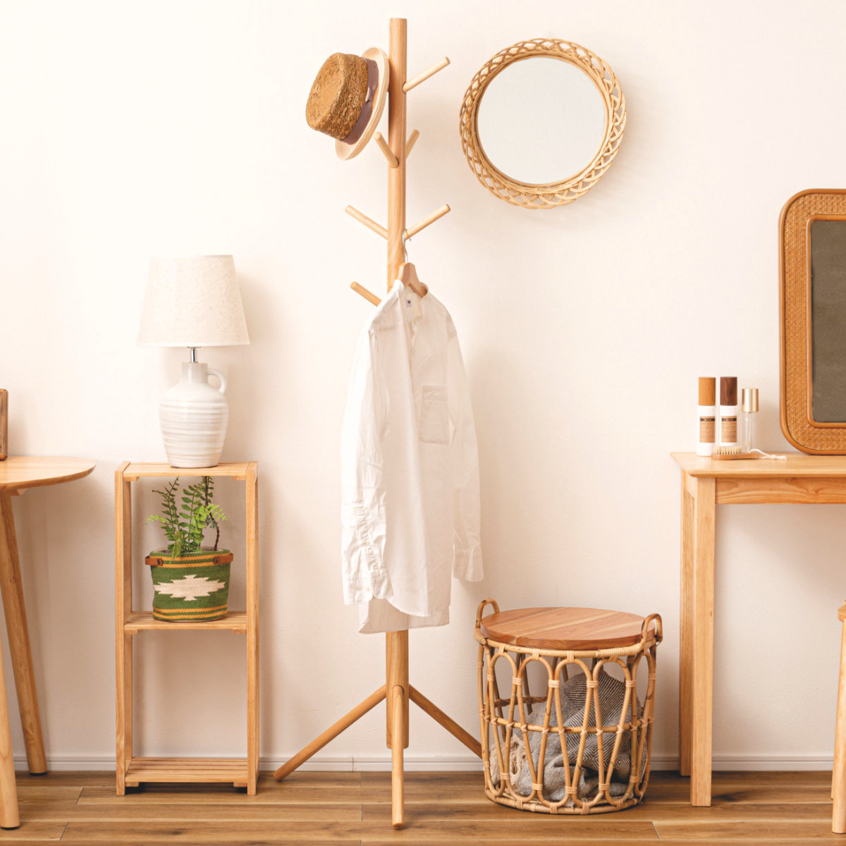 東谷 ポールハンガー 天然木 北欧風 幅50cm （ コートハンガー 木製