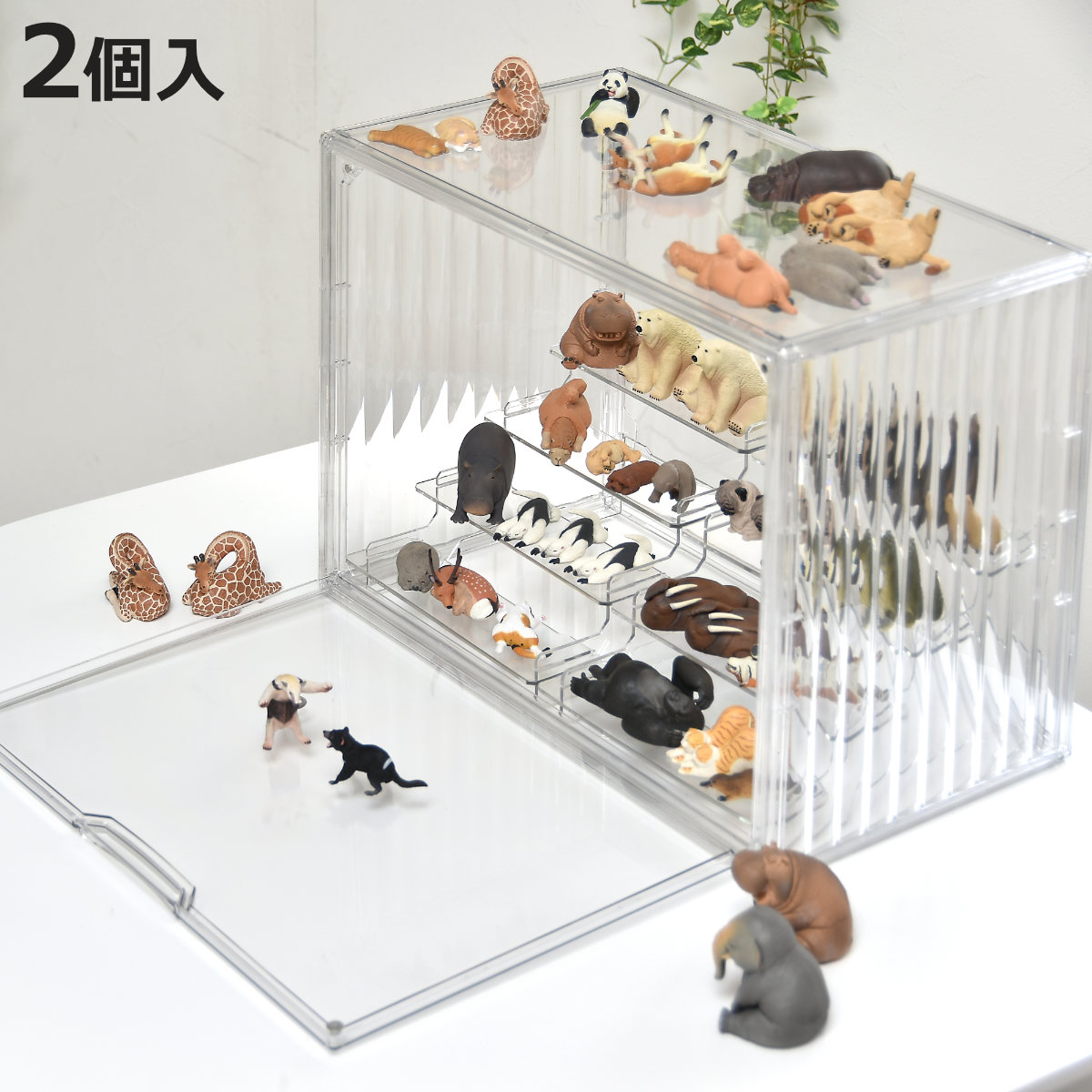 飾り棚 、コレクションケース(同じものが2つあります） コレクションケース ラダー付き マルチクリアボックス 2個セット 収納
