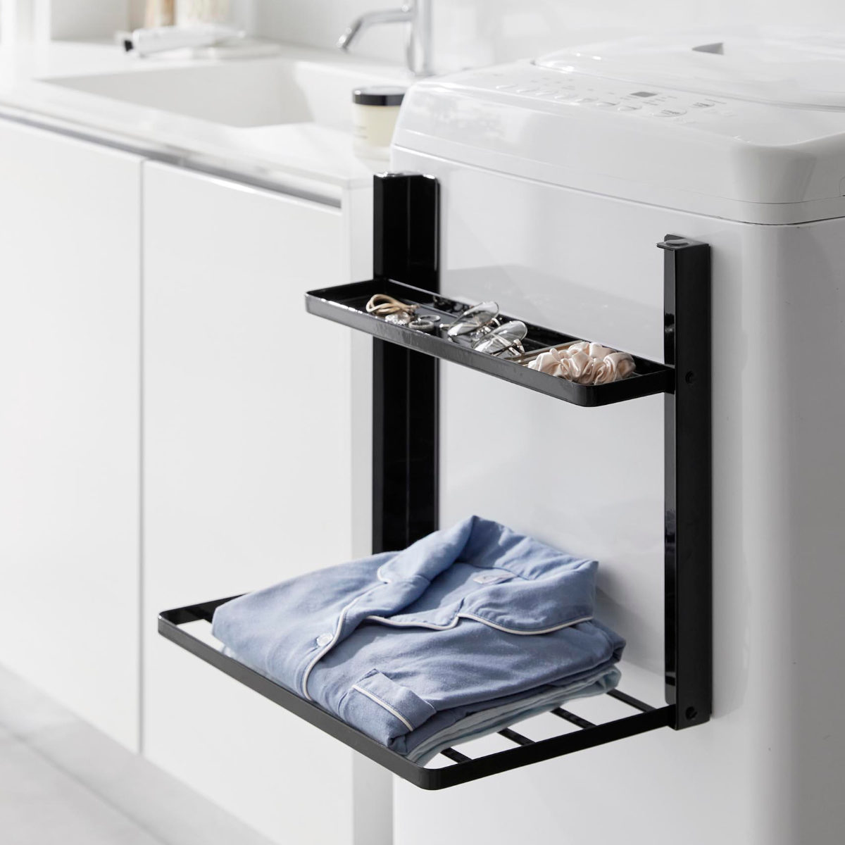 tower 山崎実業 洗濯機横マグネット折り畳み棚 タワー 2段