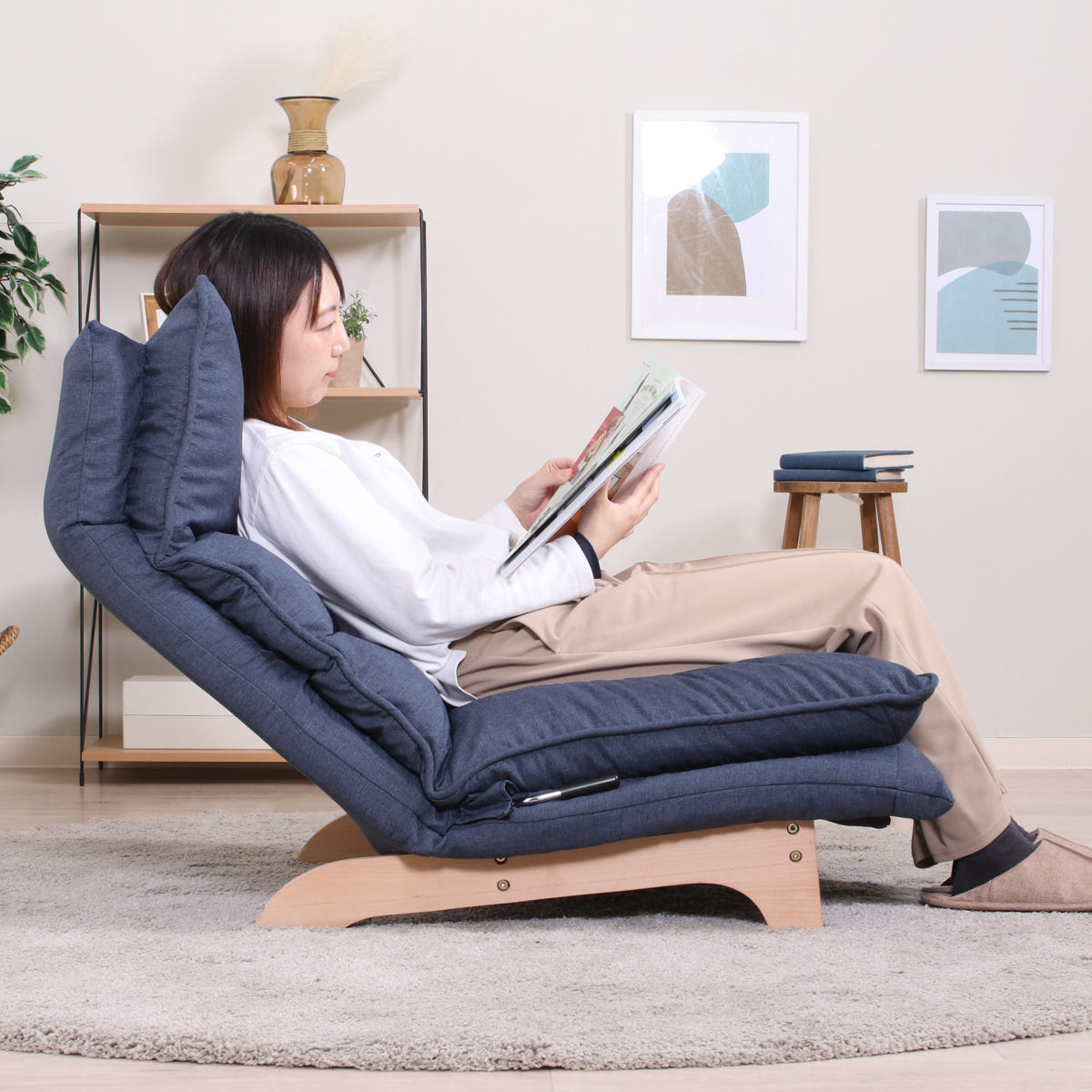 不二貿易（Fuji Boeki） 座椅子 幅70cm ダブルクッション リクライング