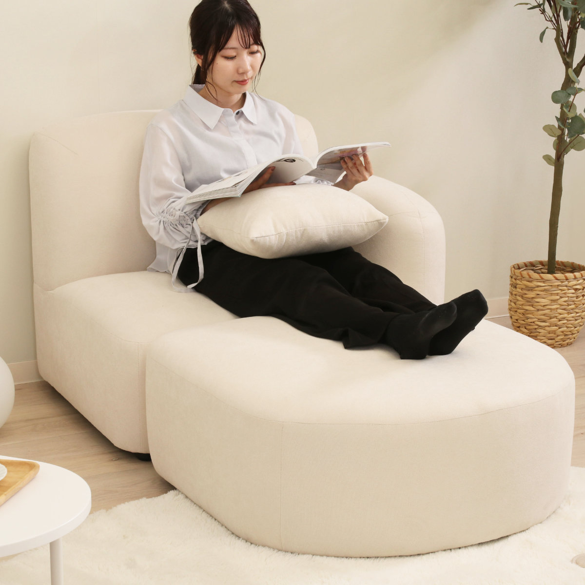 スツール オットマン 座面高35cm Chamill （ 足置き フロアソファ ローソファ ロータイプ ）_10
