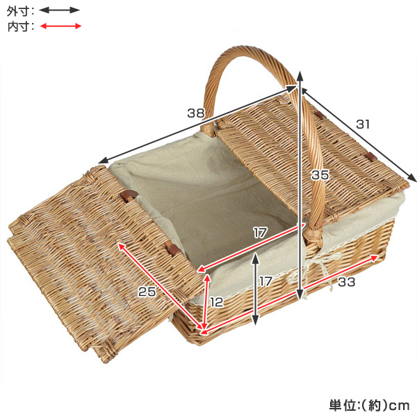 ちどり産業 ピクニックバスケット かごバッグ 煮柳バスケット ふた付き