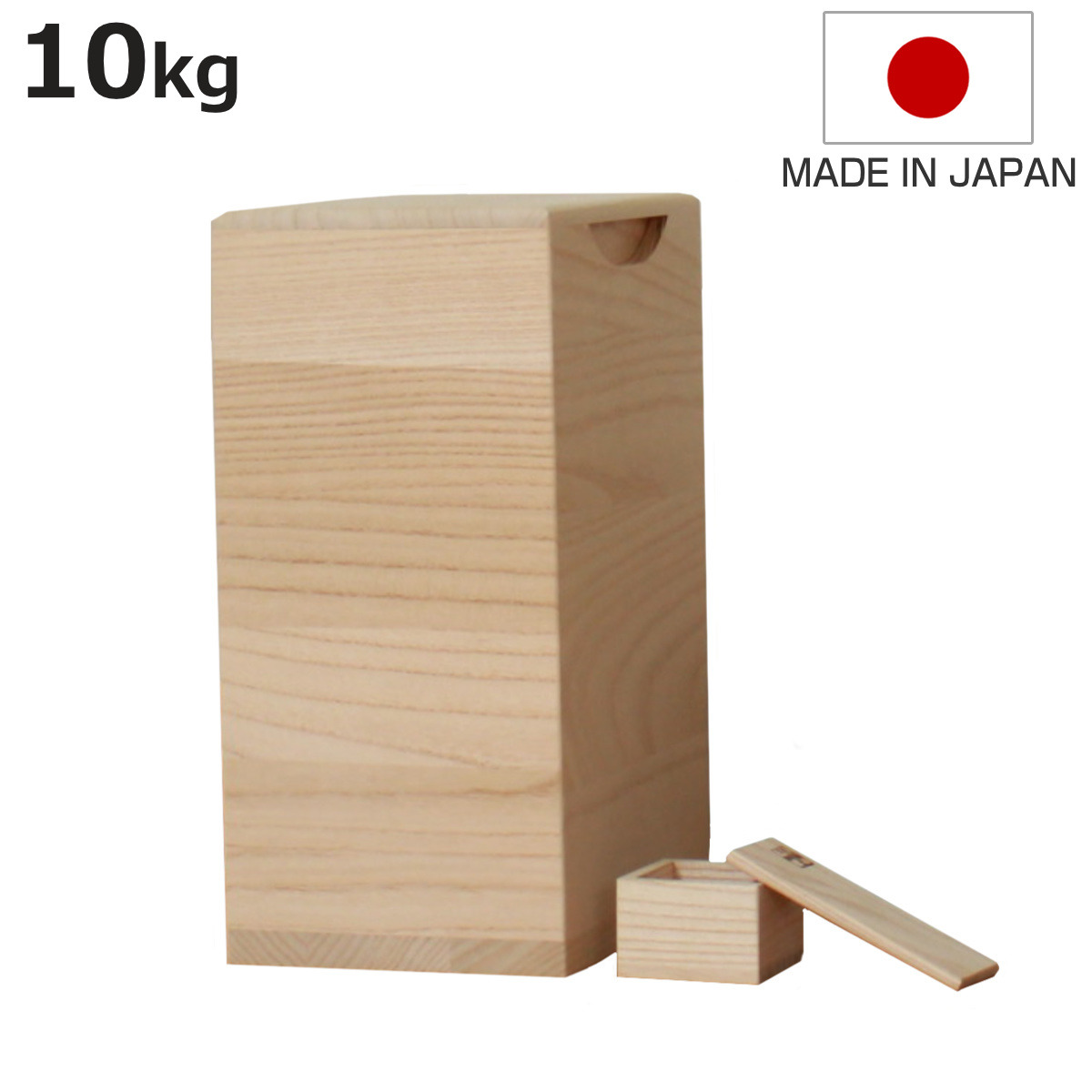 もも　桐米びつ10キロ用　マス、すり切り板付き 米びつ 10kg 桐の米びつ 縦長型 無地 一合升 すり切り棒付き （ 密閉