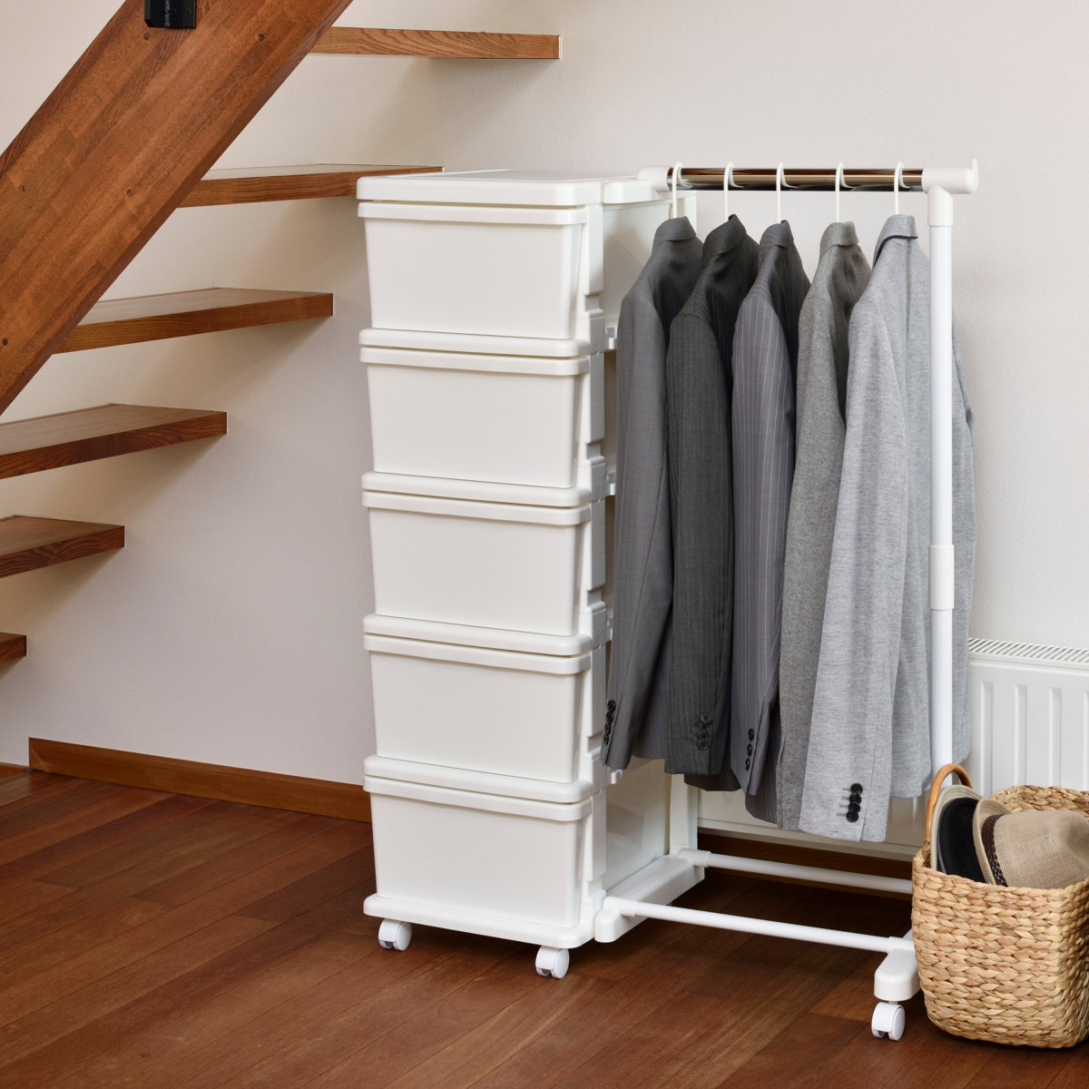 JEJアステージ 収納ケース シーズユニット 5段 パイプハンガー付き