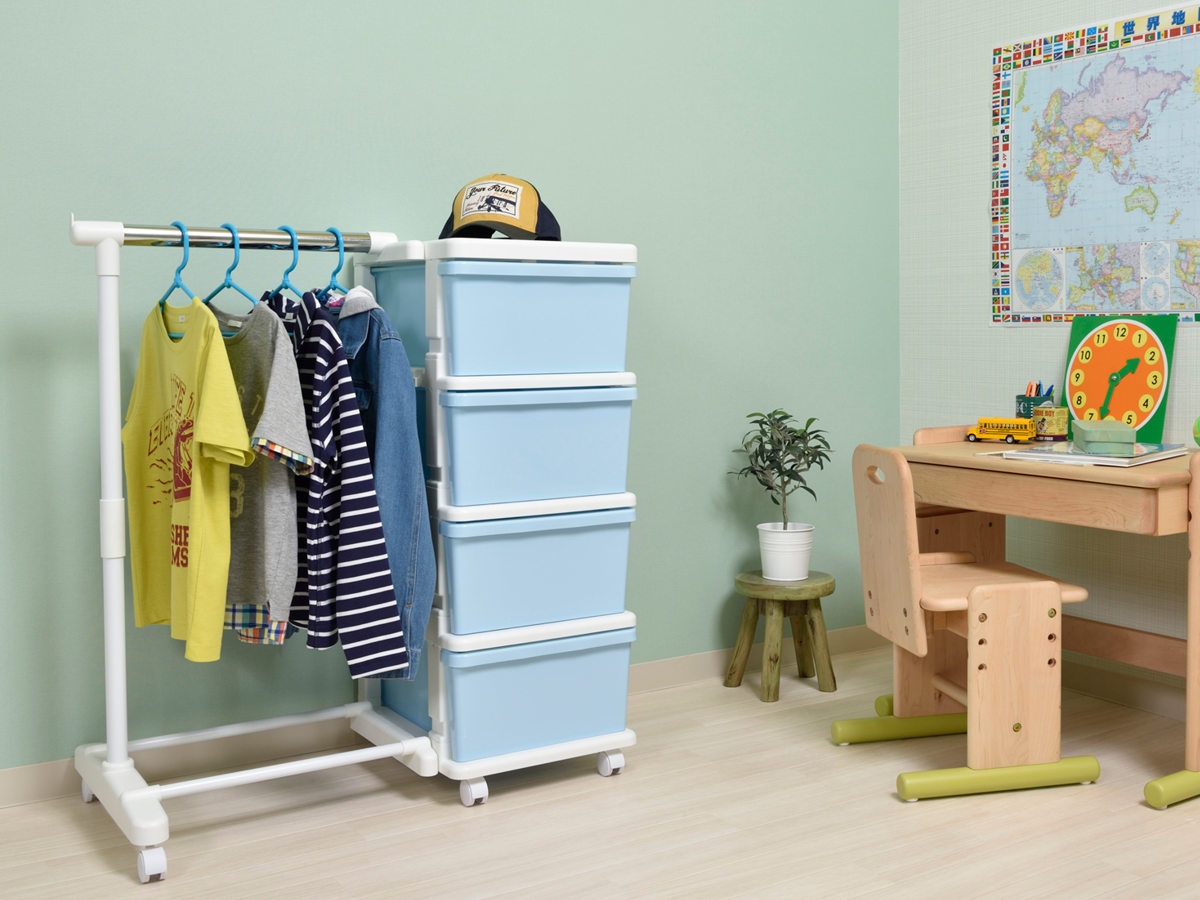 JEJアステージ 収納ケース カラーシーズユニット 4段 パイプハンガー