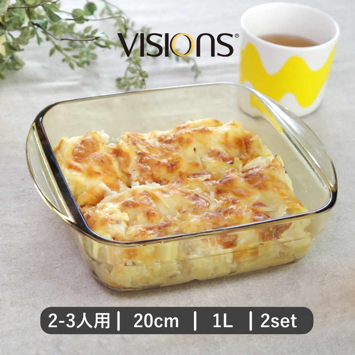 グラタン皿 20cm 1L VISIONS 耐熱ガラス 2個セット （ 食洗機対応 電子