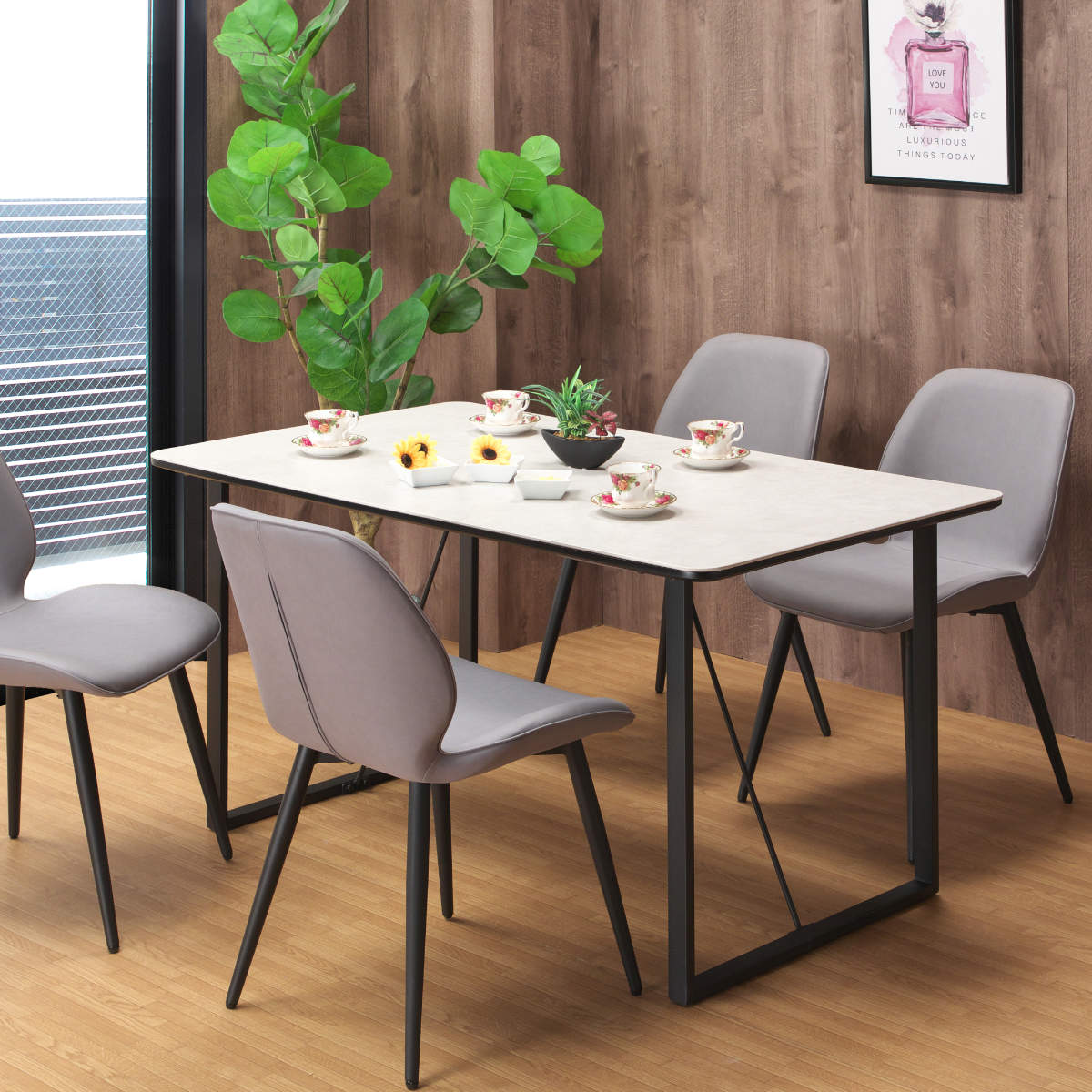 ダイニングテーブルセット 4人掛け テーブル幅140cm 5点セット （ 開梱