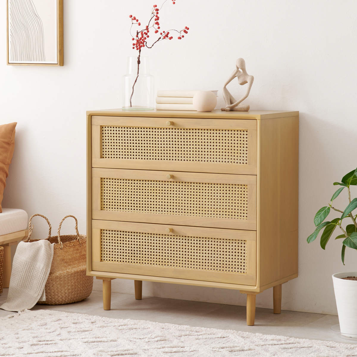 ラタン　藤製　5段ラック　チェスト　花柄布カバー　キャスター付き ラタン 藤製 5段ラック チェスト 花柄布カバー キャスター付き 【公式