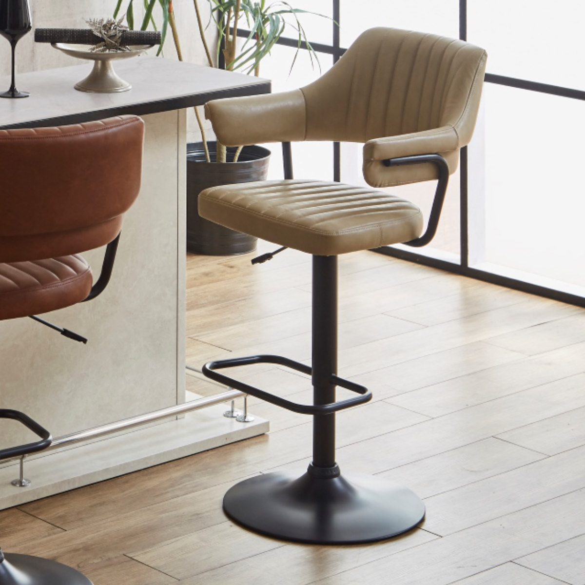 カウンターチェア バーチェア 昇降式 座面高57〜79cm イザヤ