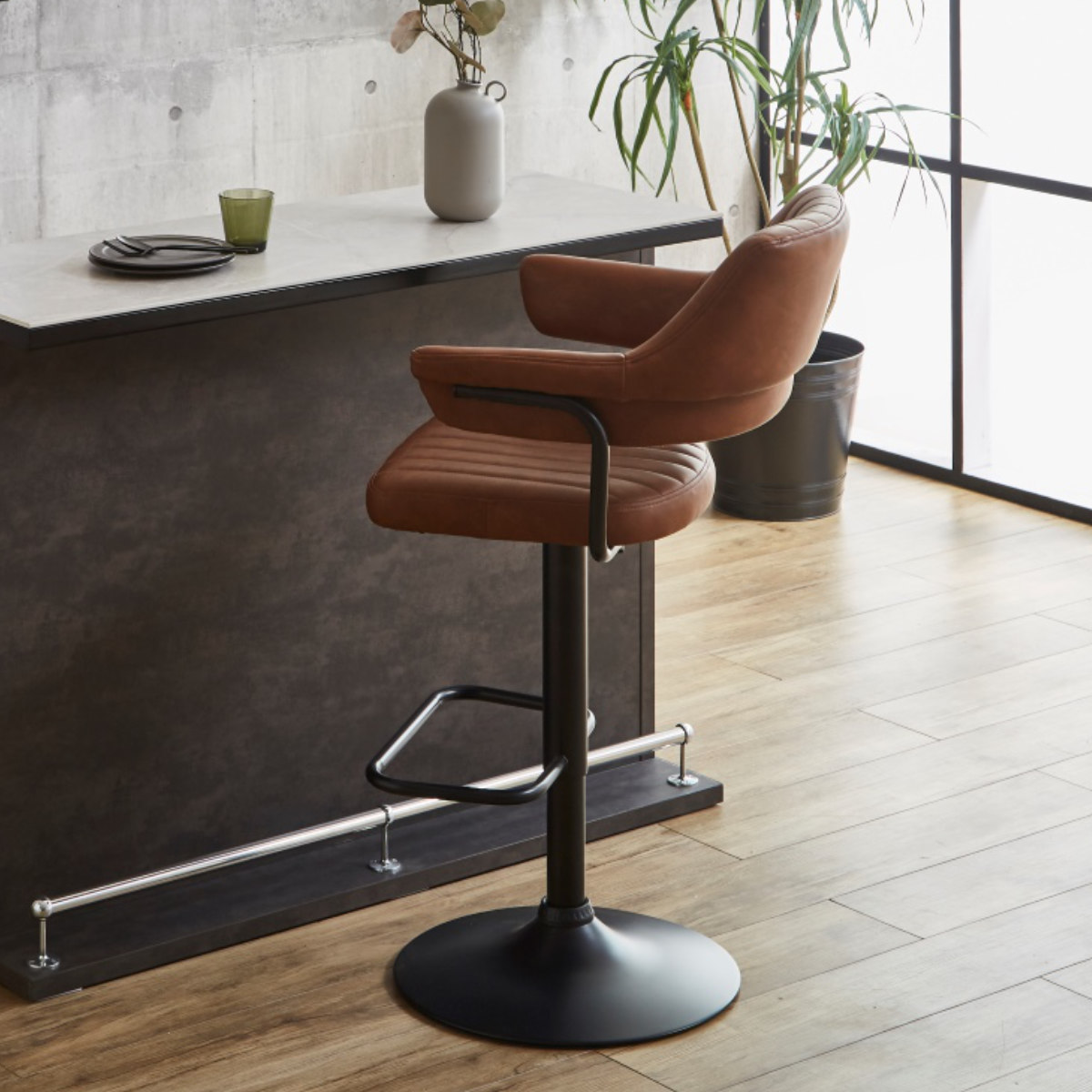 カウンターチェア バーチェア 昇降式 座面高57〜79cm イザヤ