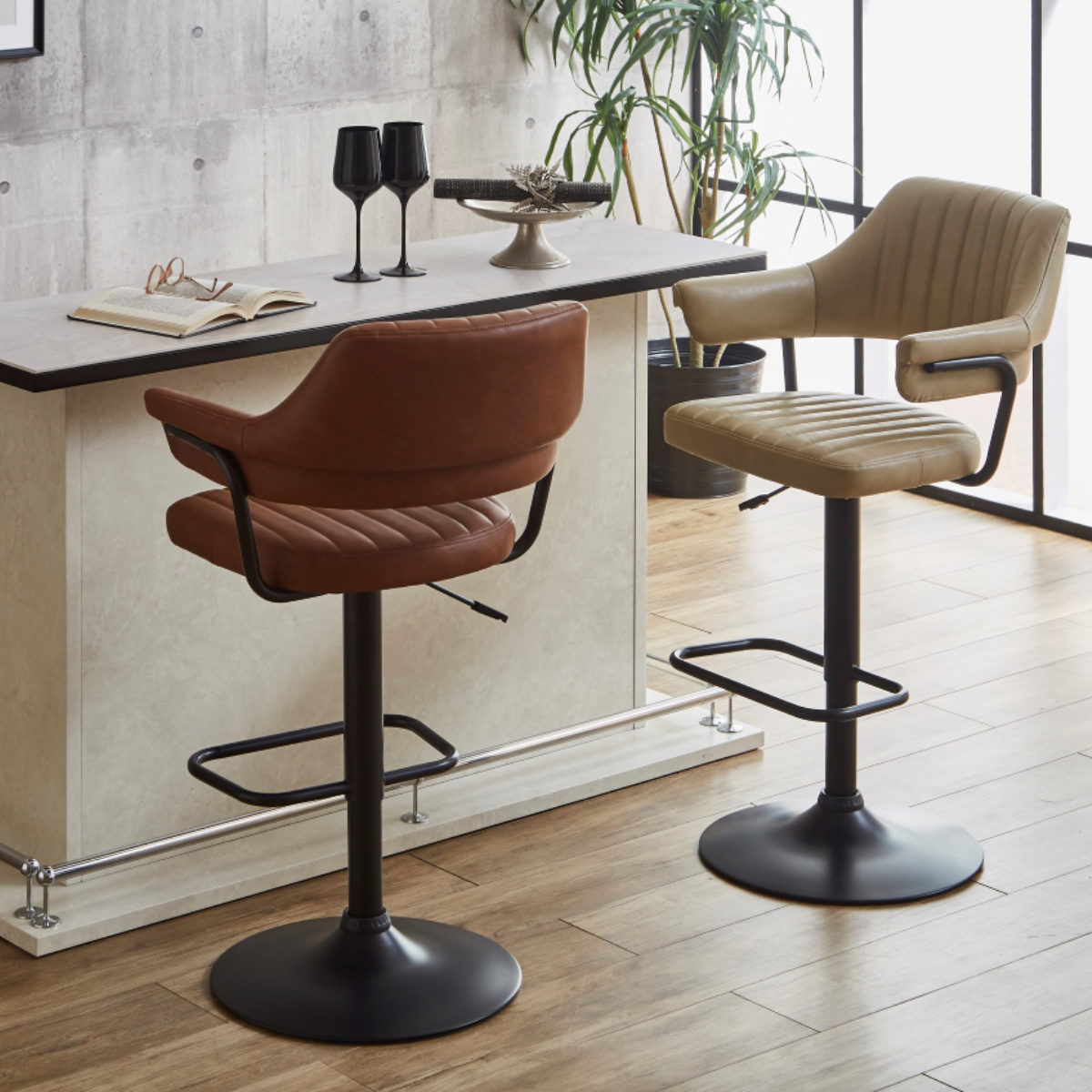 カウンターチェア バーチェア 昇降式 座面高57〜79cm イザヤ