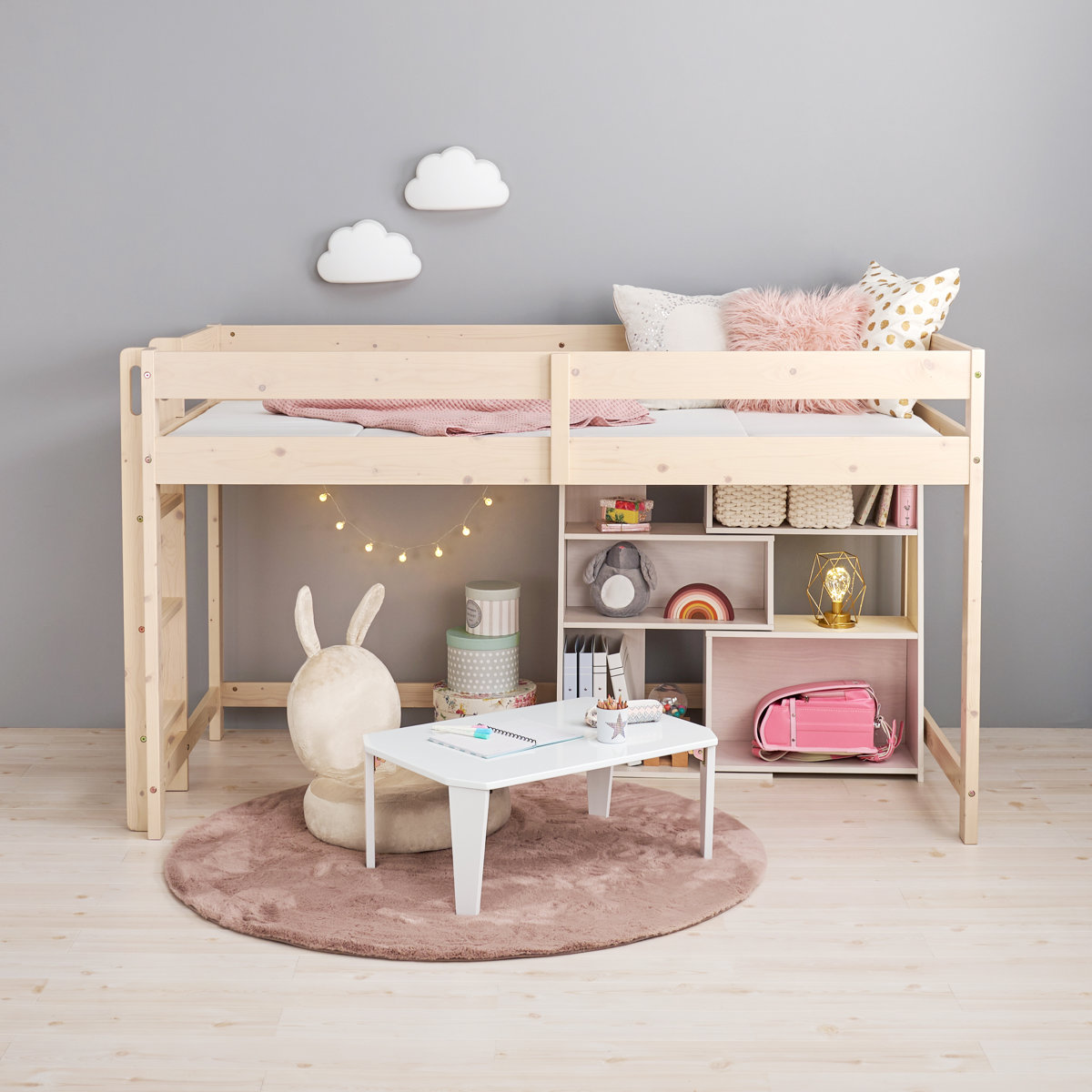 HAGiHARA（萩原） ロフトベッド ロータイプ 高さ120cm すのこ 天然木