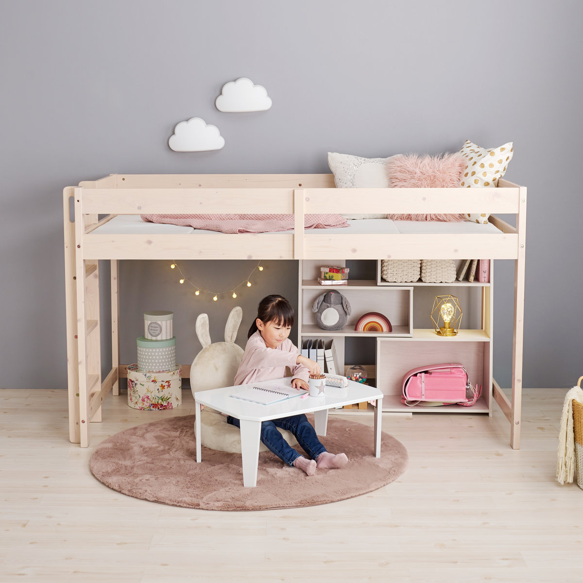 HAGiHARA（萩原） ロフトベッド ロータイプ 高さ120cm すのこ 天然木